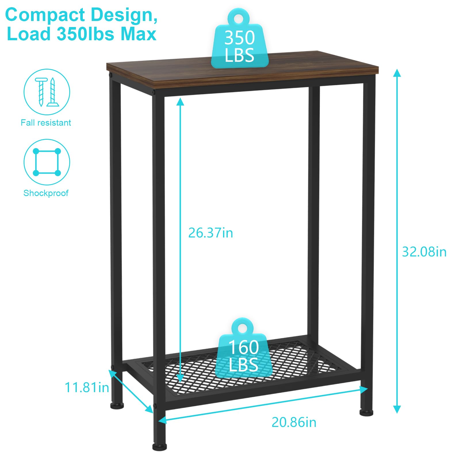 VANVERB 10 Gallon Fish Tank Stand, 2-Tier Small Aquarium Stand, Metal Reptile Breeder Turtle Terrarium Stand Rack Plant Stand fo