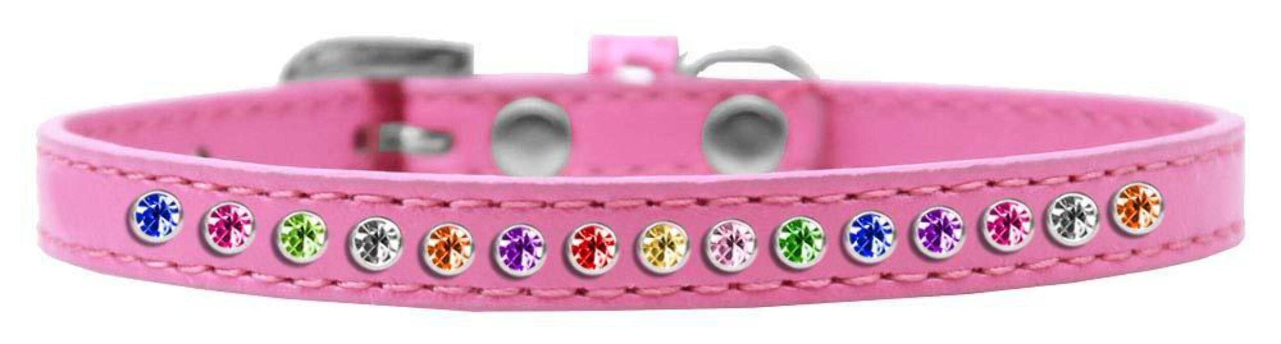 Dog, Puppy & Pet Fashion Collar, "One Row Confetti Crystal Rimsets" Bright Pink 12