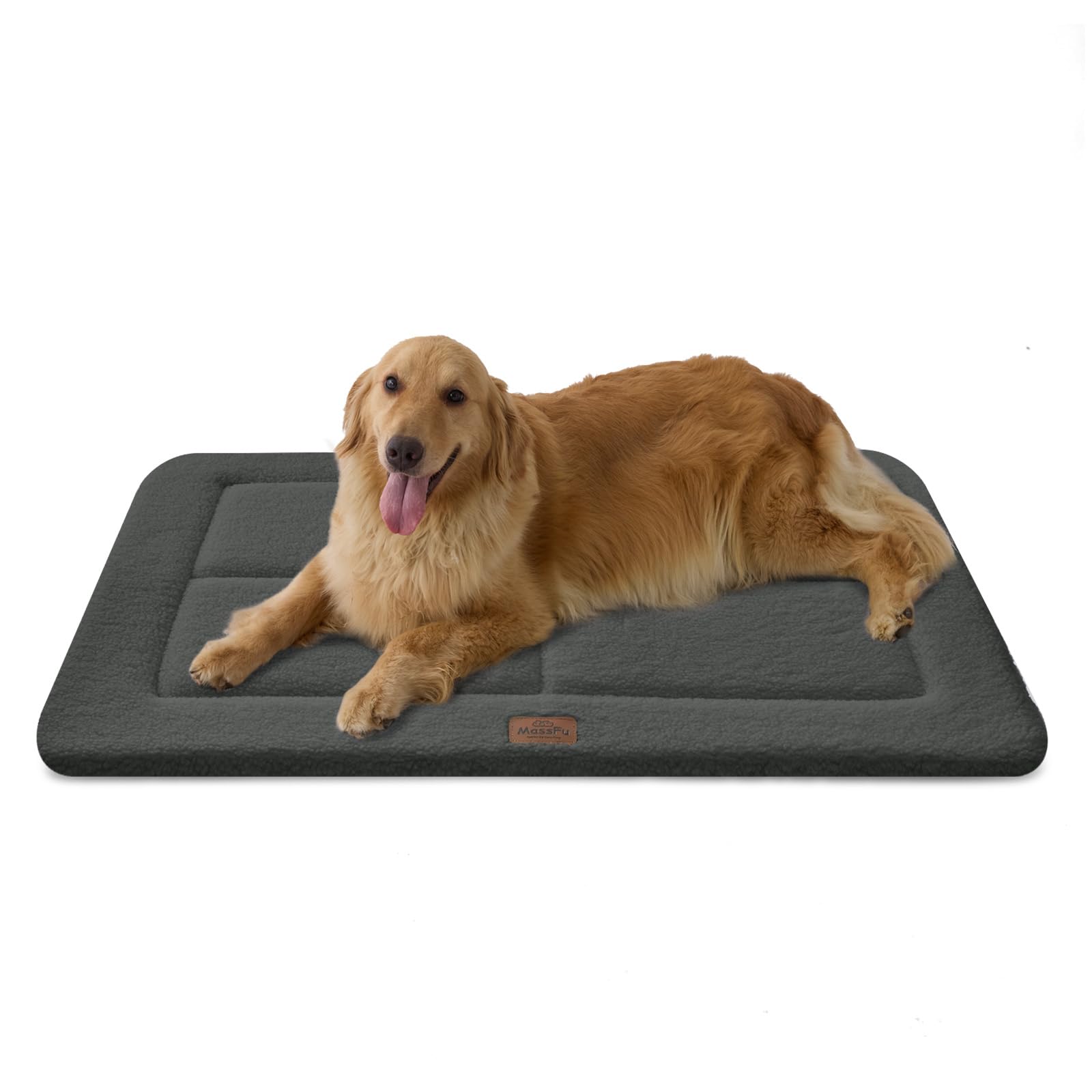 MASSFU Reversible Dog Crate Pad Bed for Large Dogs,Washable & Non-Slip Kennel Pet Mat, High Density Foam and Soft Fleece Cat Bed