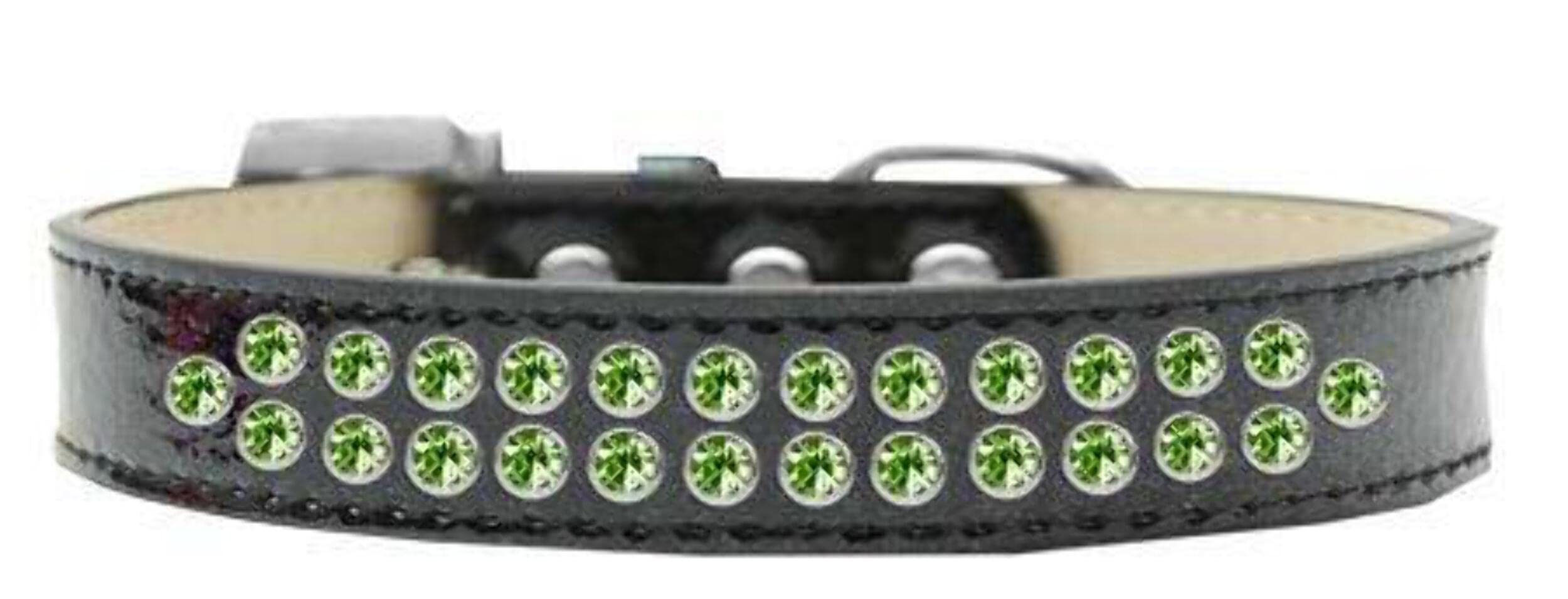 Mirage Pet Products Two Row Lime Green Crystal Black Dog Collar, Size 20