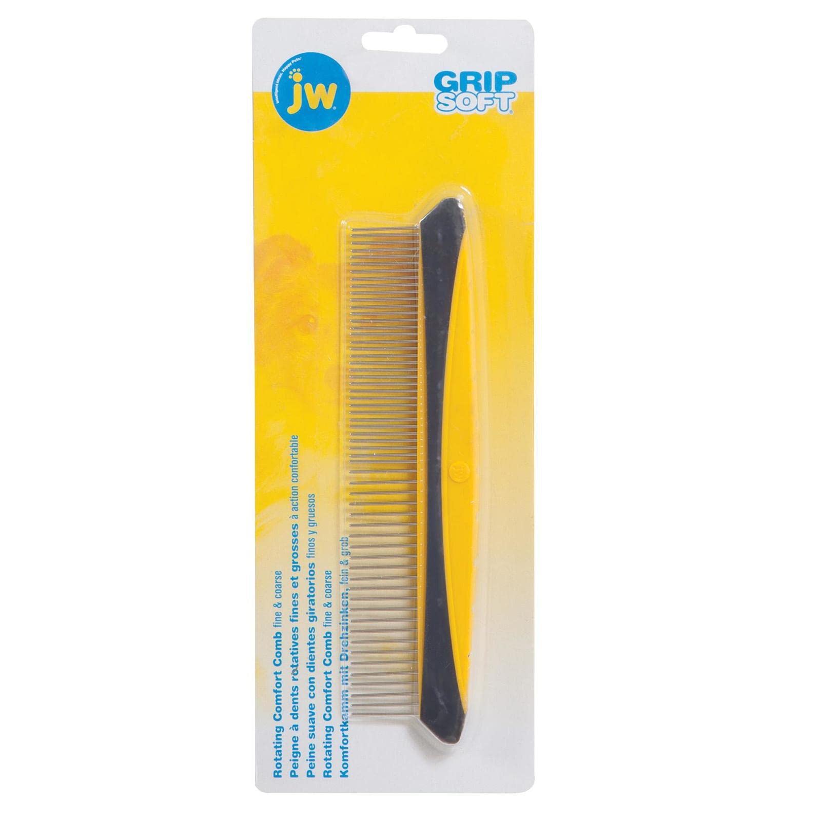 JW Pet Company 8-Inch Gripsoft Rotating Comfort Comb, Fine and Coarse,Gray/Yellow