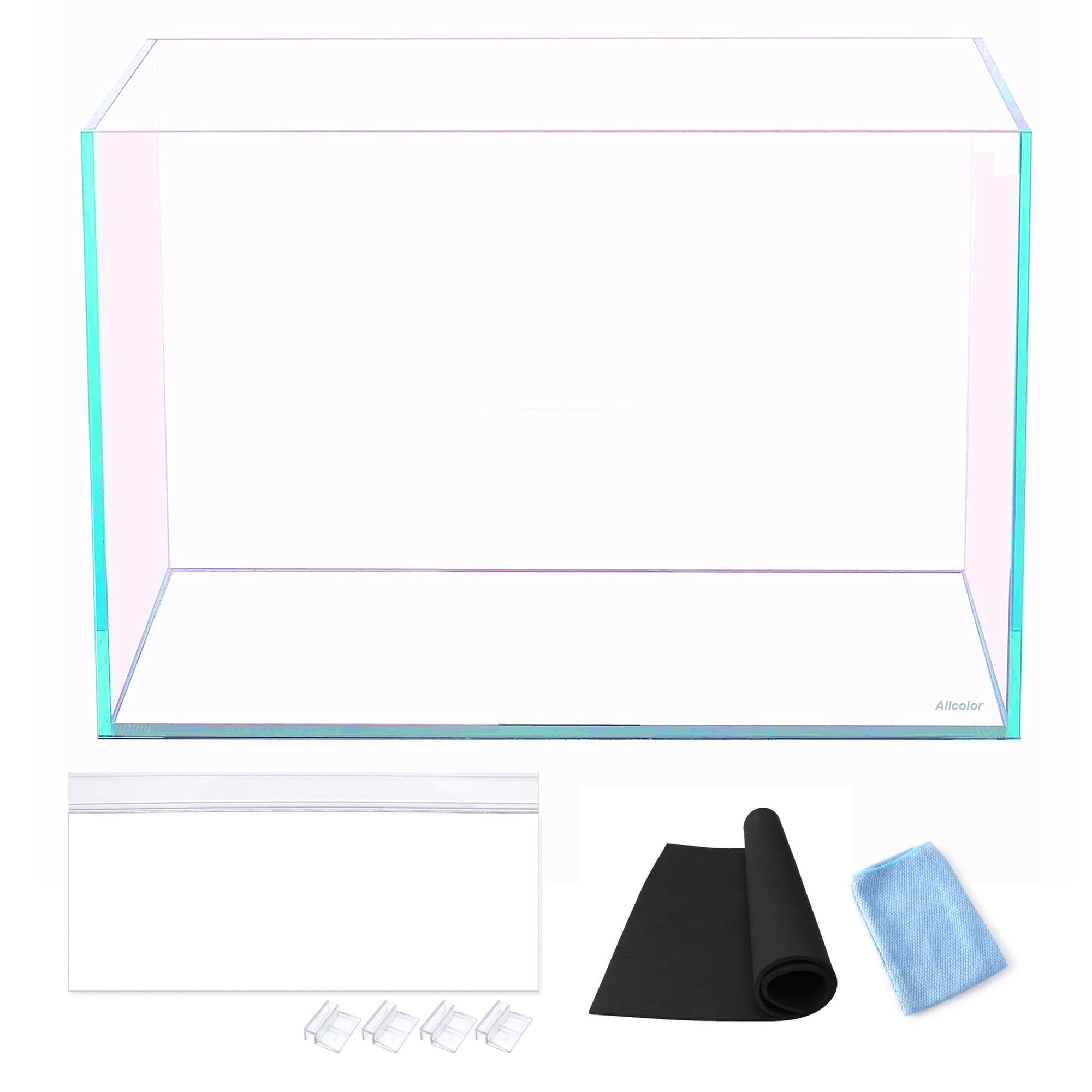 Allcolor Ultra Clear Rimless Aquarium Tank 2-22 Gallons Low Iron Glass (10Gai - Top Glass Canopy)