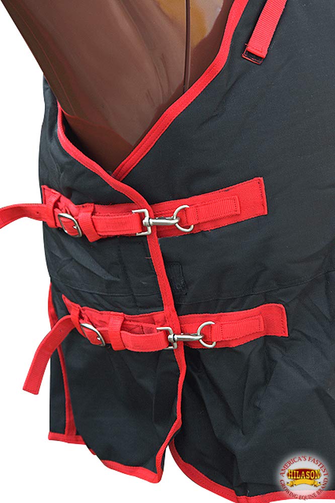 HILASON Black with Red Trims 66 Inch 1200D Winter Waterproof Poly Horse Turnout Blanket Belly Wrap