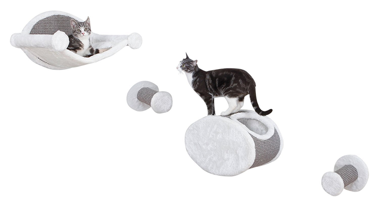 Trixie Wall Mounted Cat Lounge Set, Hammock And Condo With Two Steps, Cat Furniture, Scratching Post, Gray