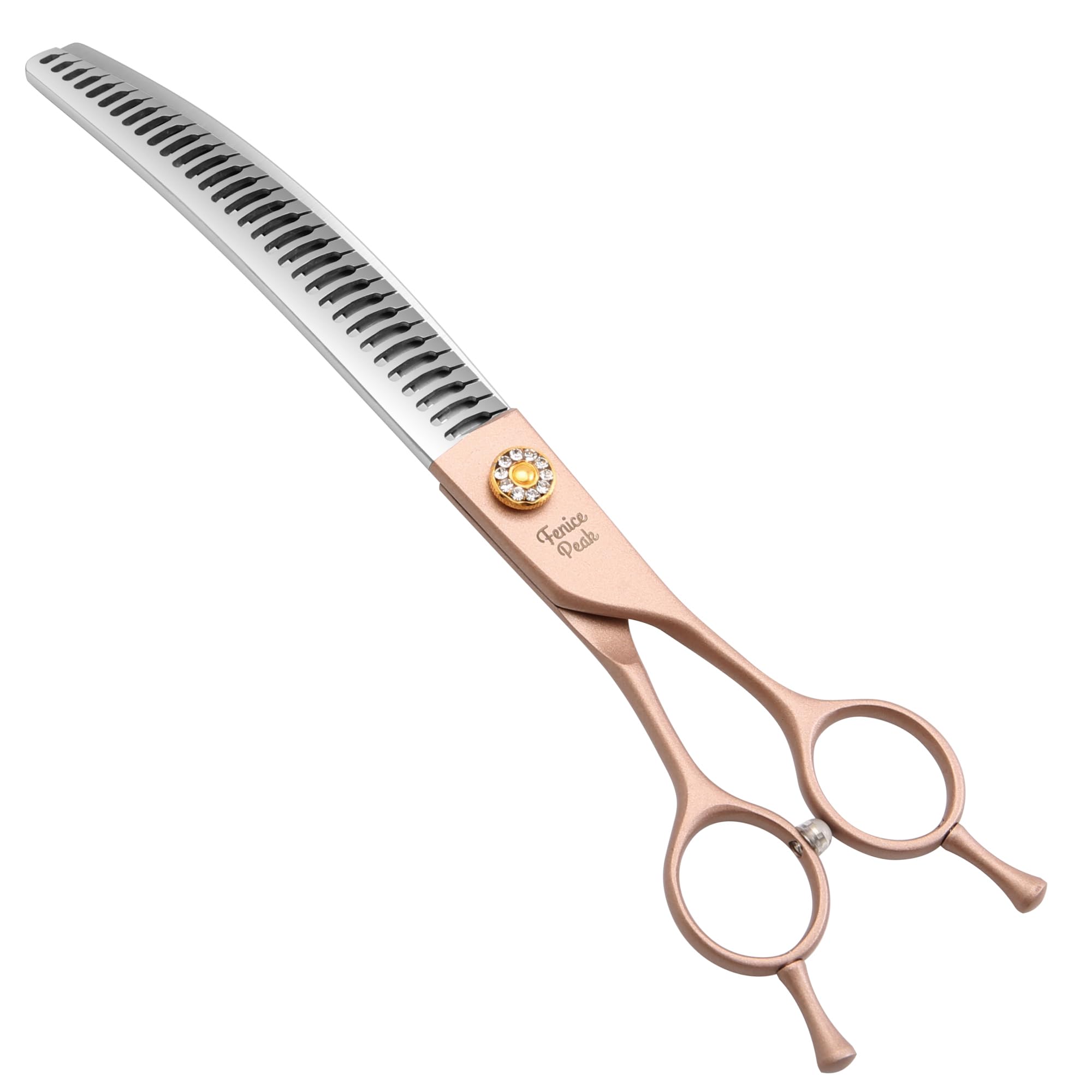 Fenice Peak Professional Curved Chunker Dog Grooming Scissors 8.0'' Rose Gold Thinning Shears Extremely Sharp Blades 440C Stainl