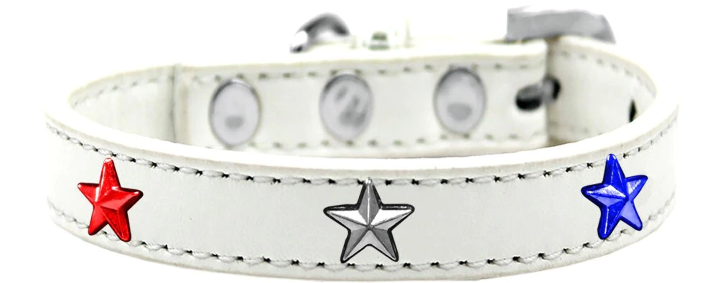Dog, Puppy and Pet Widget Fashion Collar, &quot;Red, White & Blue Stars&quot; White 14