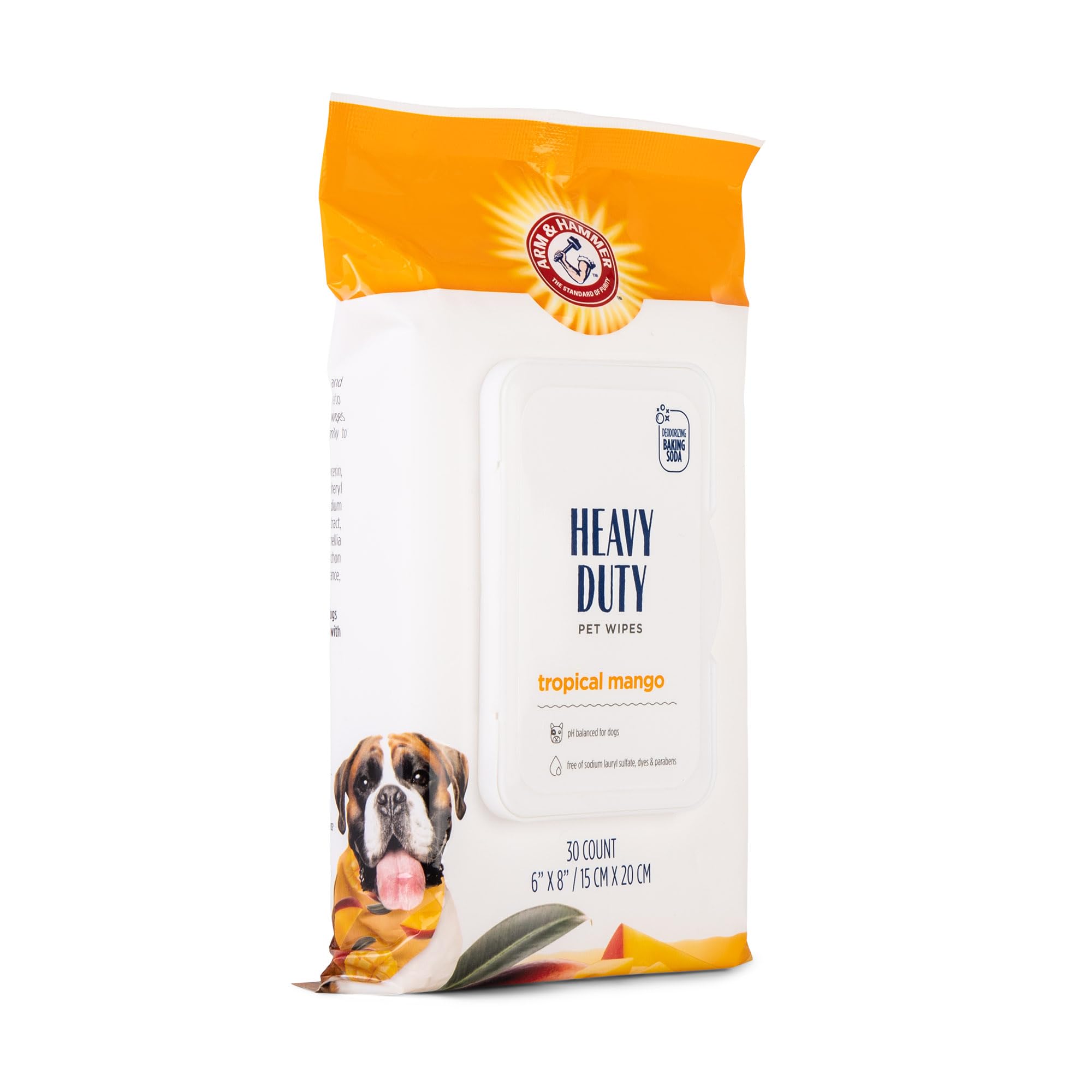 Arm & Hammer For Pets Heavy Duty Multipurpose Bath Wipes For Dogs, Travel Size, Mango Scent All Purpose Dog Wipes Remove Odor & Refresh Skin For Pets Travel Pet Wipes, 30 Count (Pack Of 6)