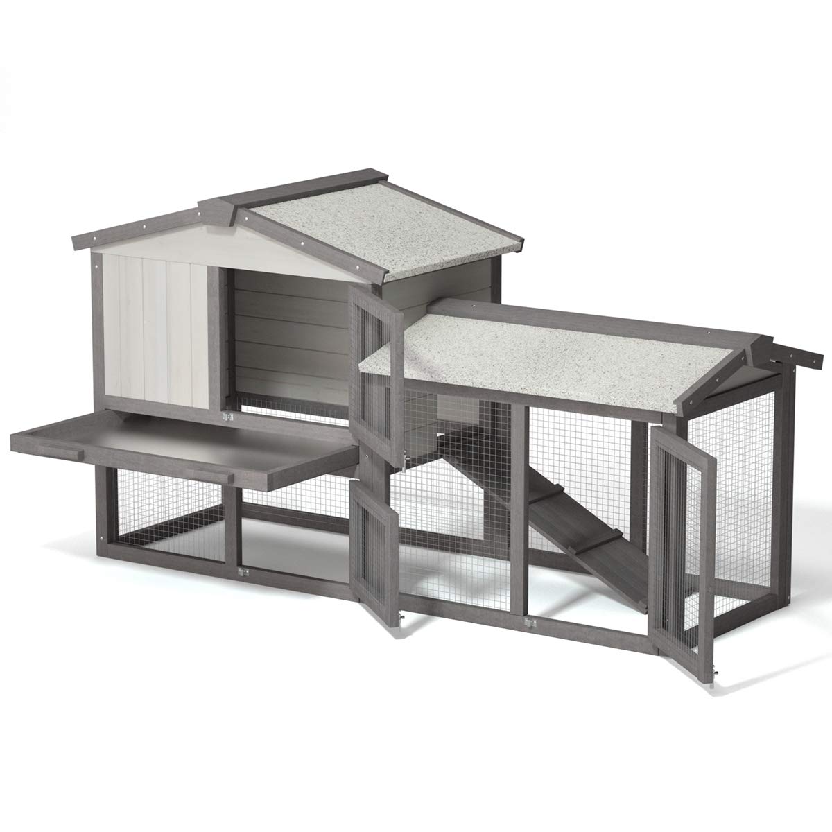 Tangkula Large Chicken Coop, 58 Wooden Hen House Outdoor Backyard Garden Bunny Rabbit Hutch with Ventilation Door, Removable Tra