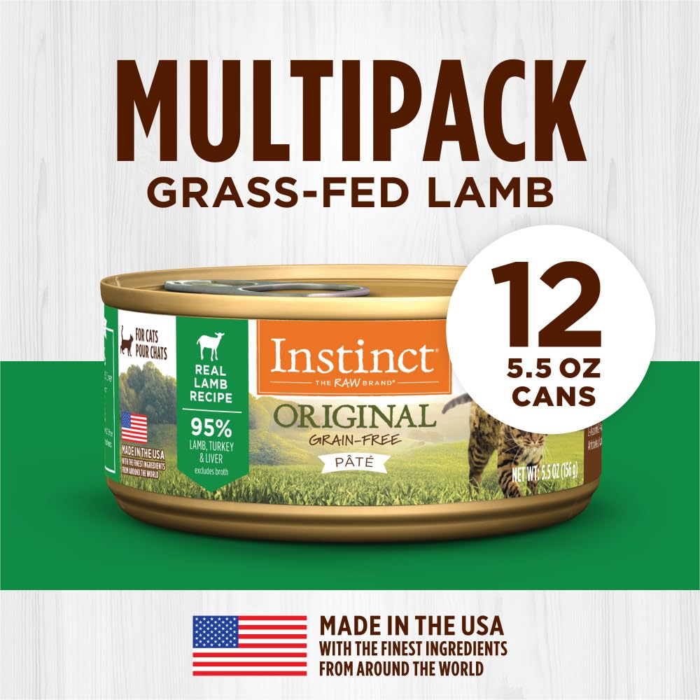 Instinct Original Grain Free Real Lamb Recipe Natural Wet Canned Cat Food by Natures Variety, 5.5 Ounce (Pack of 12)