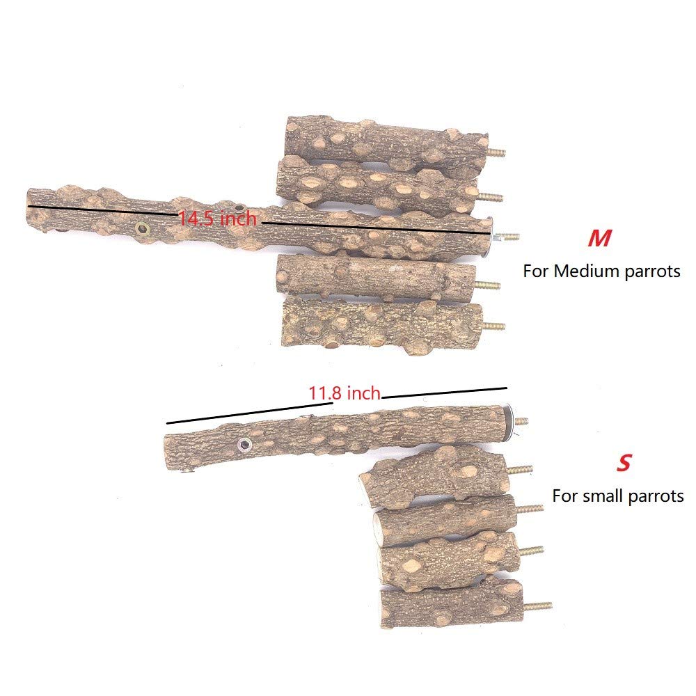 Borangs Bird Perch Natura Wood Stand Toy Branch For 3-4Pcs Small Medium Parrots Cages Toy S