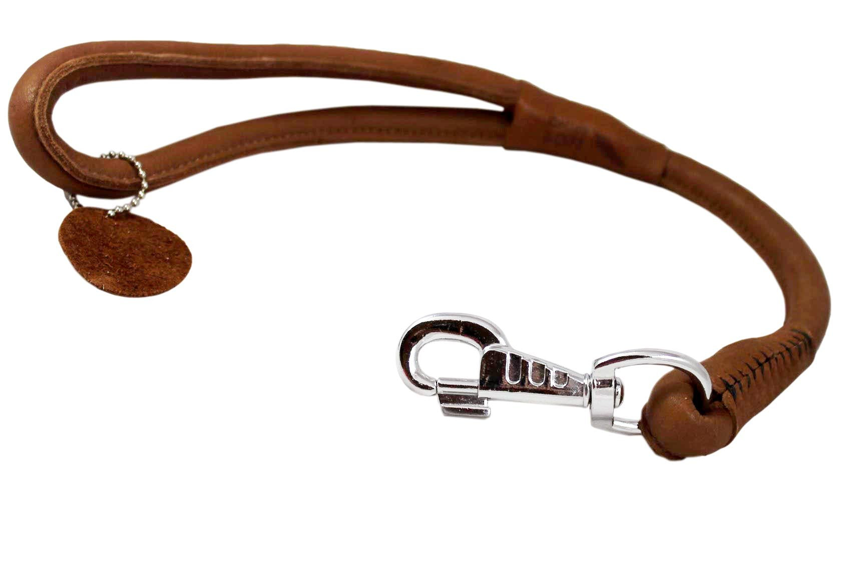 Brown Round Genuine Rolled Leather Dog Short Leash 20' Long 5/8' Wide Lead For Large Breeds