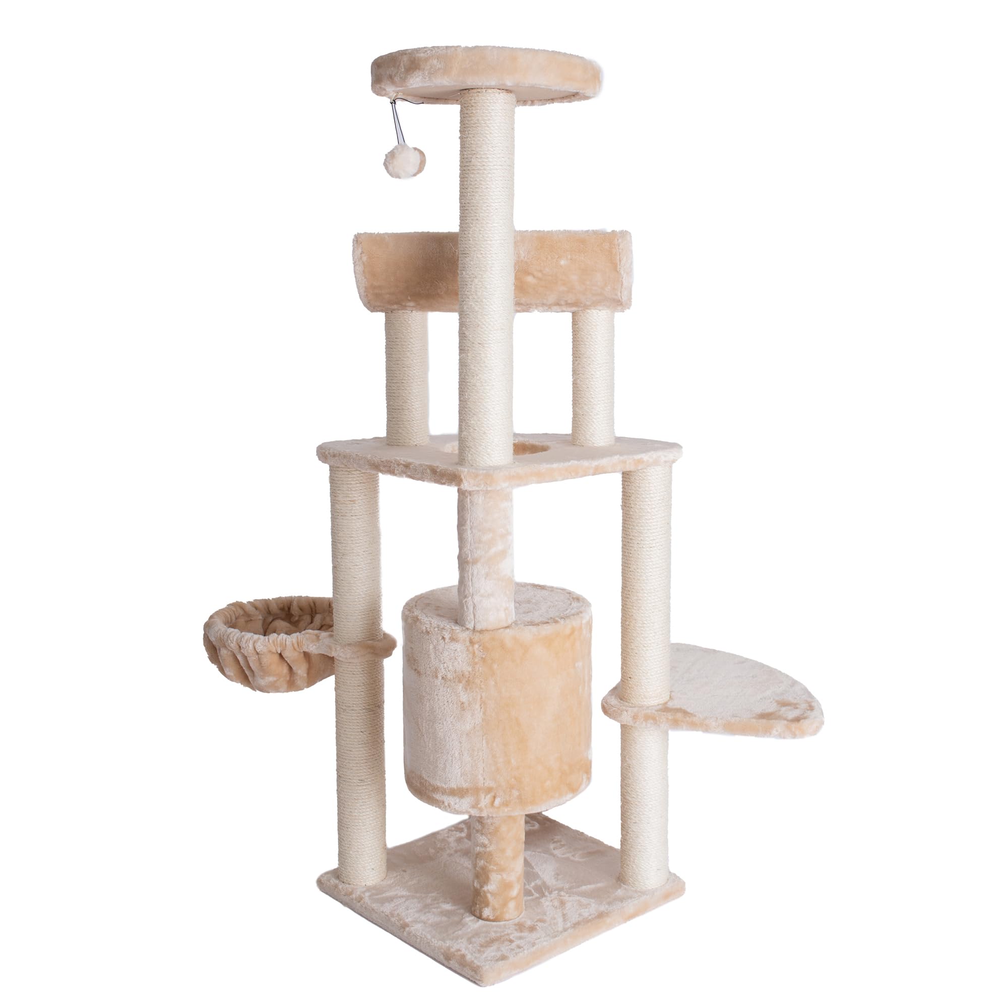 Armarkat Spacious Thick Fur Cat Tower Real Wood Furniture with Basket Lounge, Ramp, Beige A5806