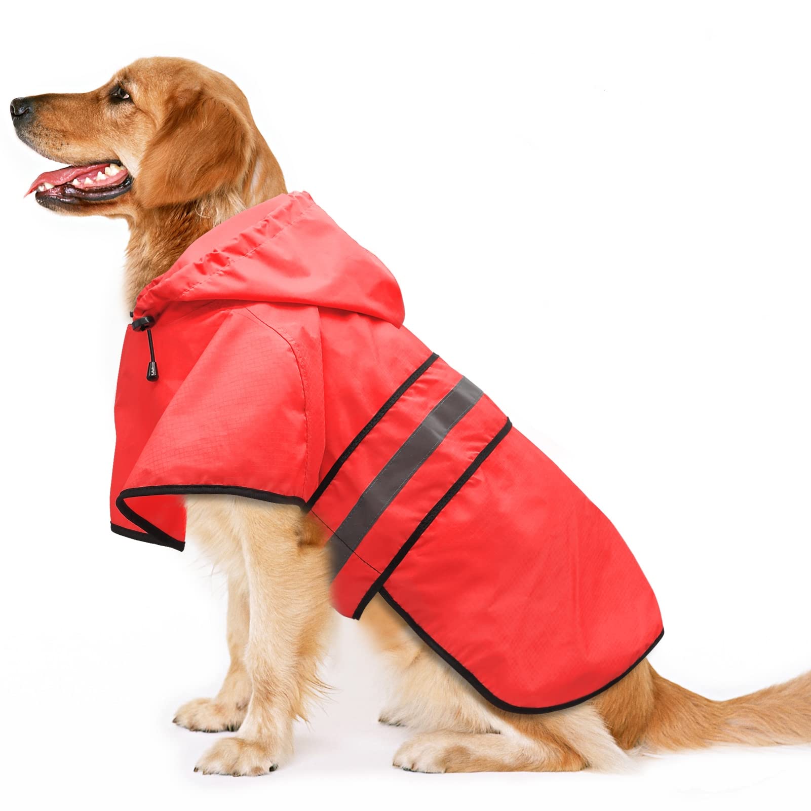 Candofly Dog Raincoat Hooded Poncho - Adjustable Waterproof Dog Rain Jacket Lightweight Reflective Dog Rain Coat Pet Slicker For Small Medium Large Dogs (X-Large, Bright Red)