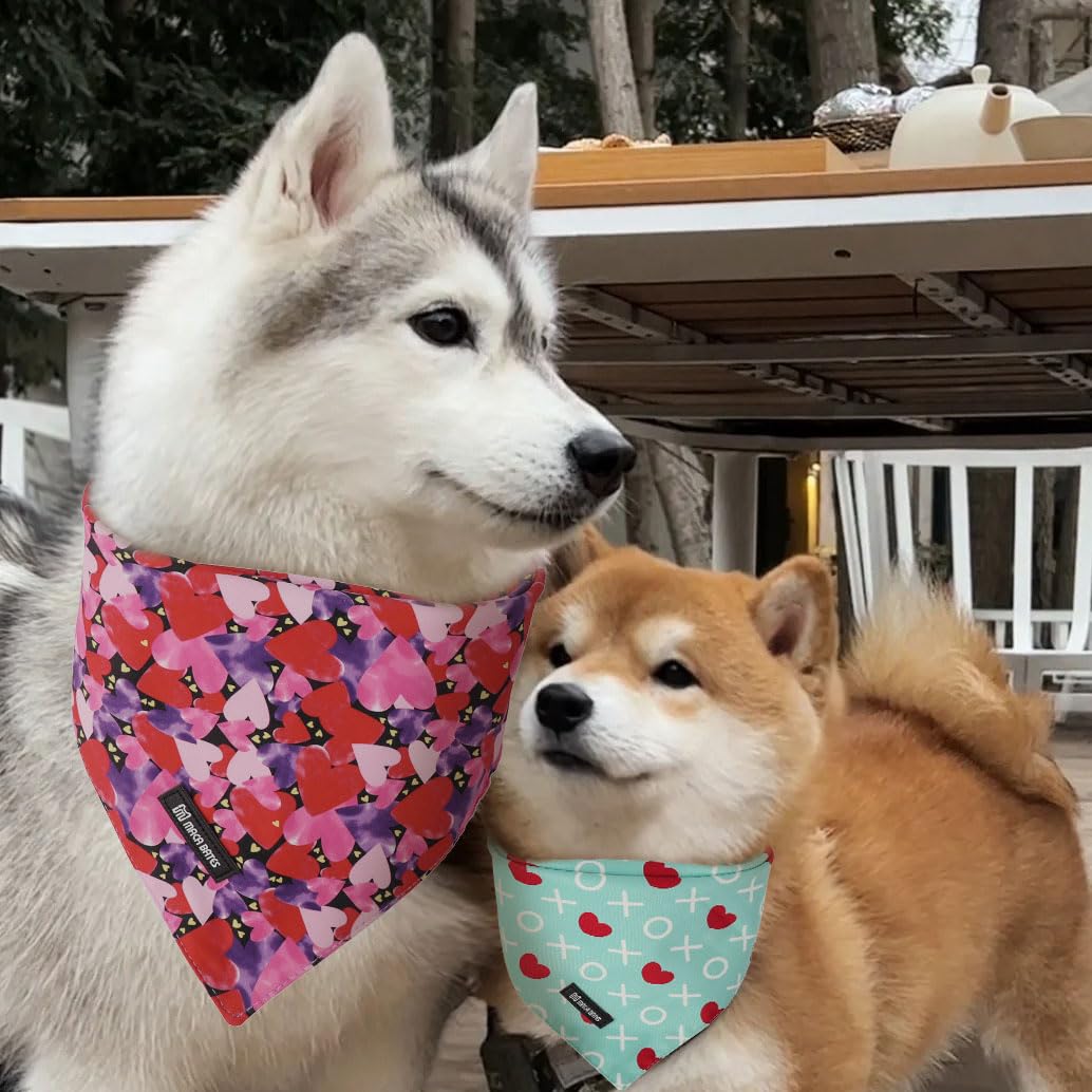 Maca Bates 2 Pack Red And Blue Love Heart Valentine'S Day Dog Bandana Bulk Valentines Dogs Scarf Soft Puppy Bandanas Pet Kershie