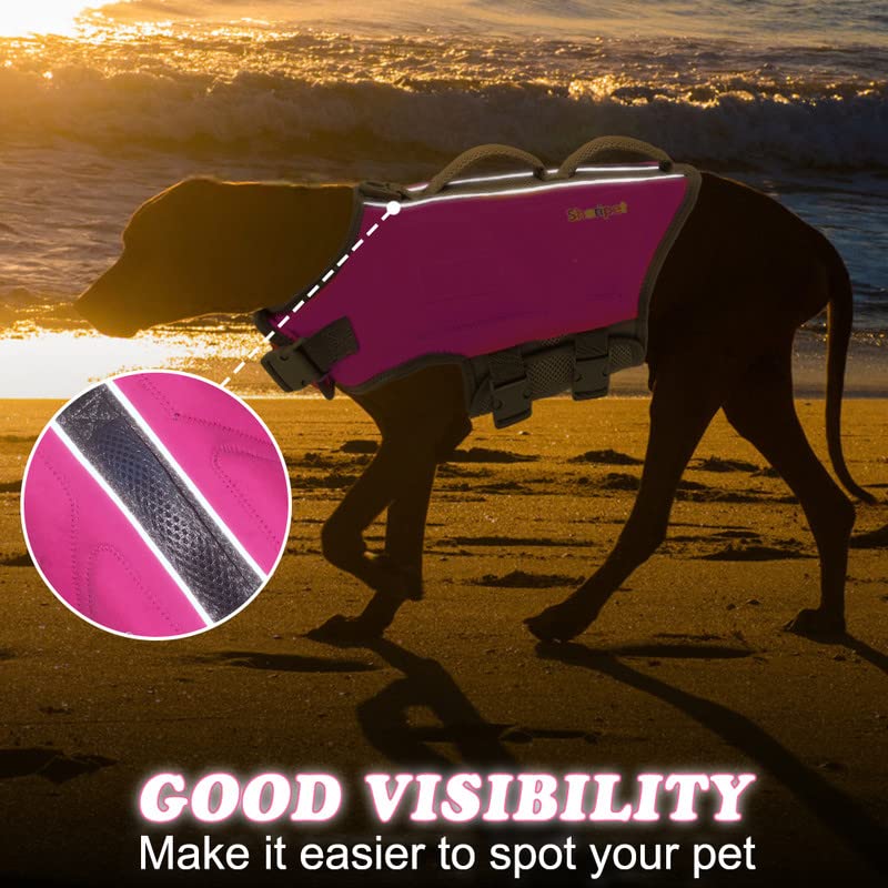 Sheripet Dog Life Jacket For Large Dogs, Dog Life Vest For Swimming With Three Fashion Fabric Patches,Dog Life Jacket With Refle
