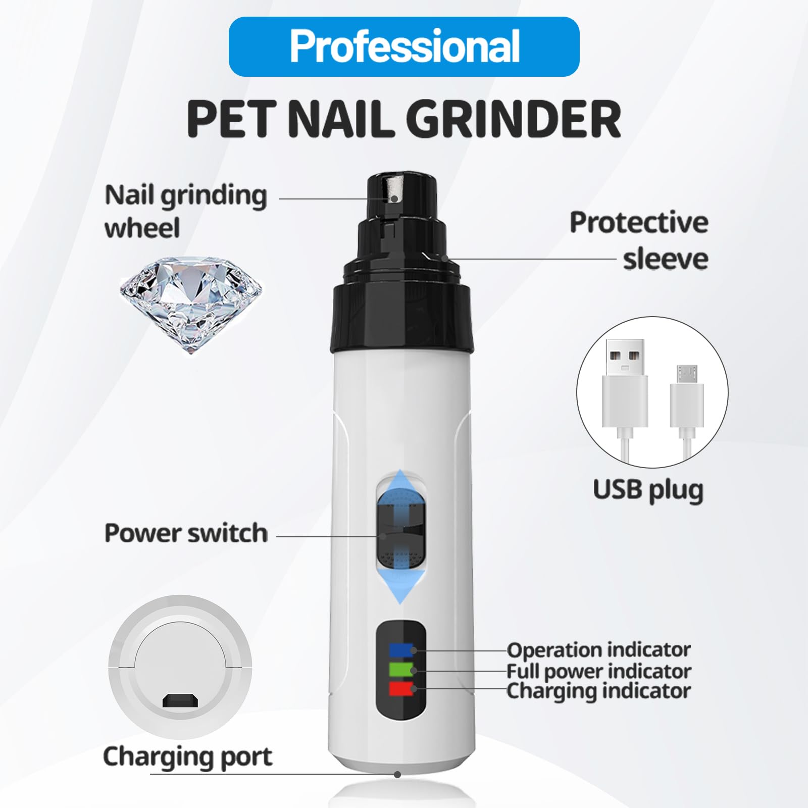 Yikuhot Silent Groom Pro Nail Grinder, 2025 New Dog Nail Trimmer, USB Rechargeable Pet Nail Grinder, Dog Nail Trimmers, Pet Paws