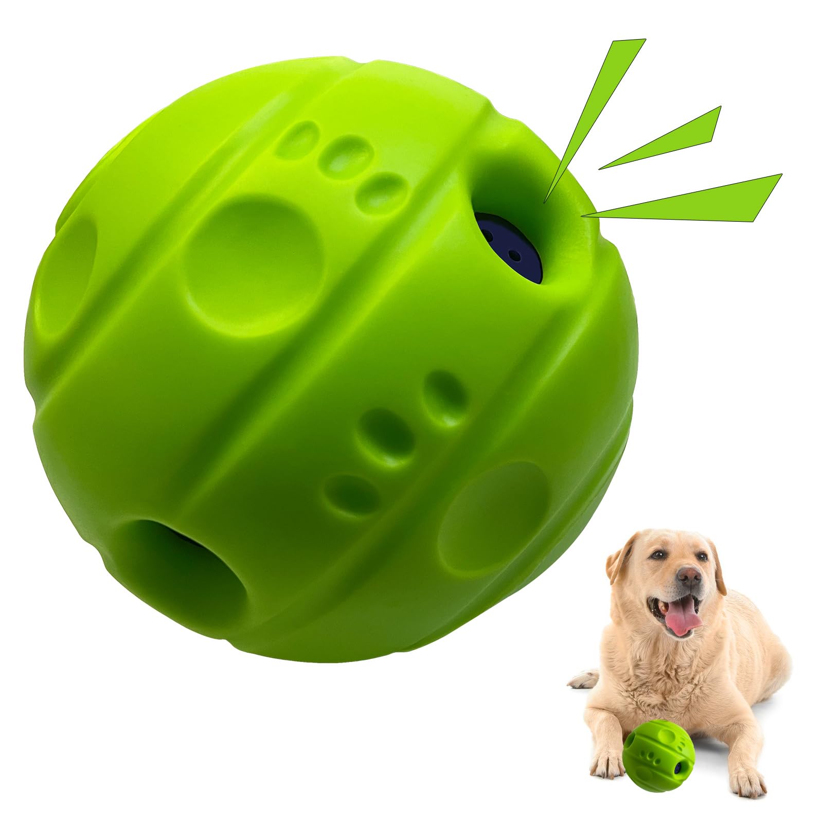 SHAKE AND LAUGH Dog Toys Ball, Interactive Dog Ball, No Paint, Gibbering Sound with Surface Concave Lines, XL, 5.51 in (14 cm)
