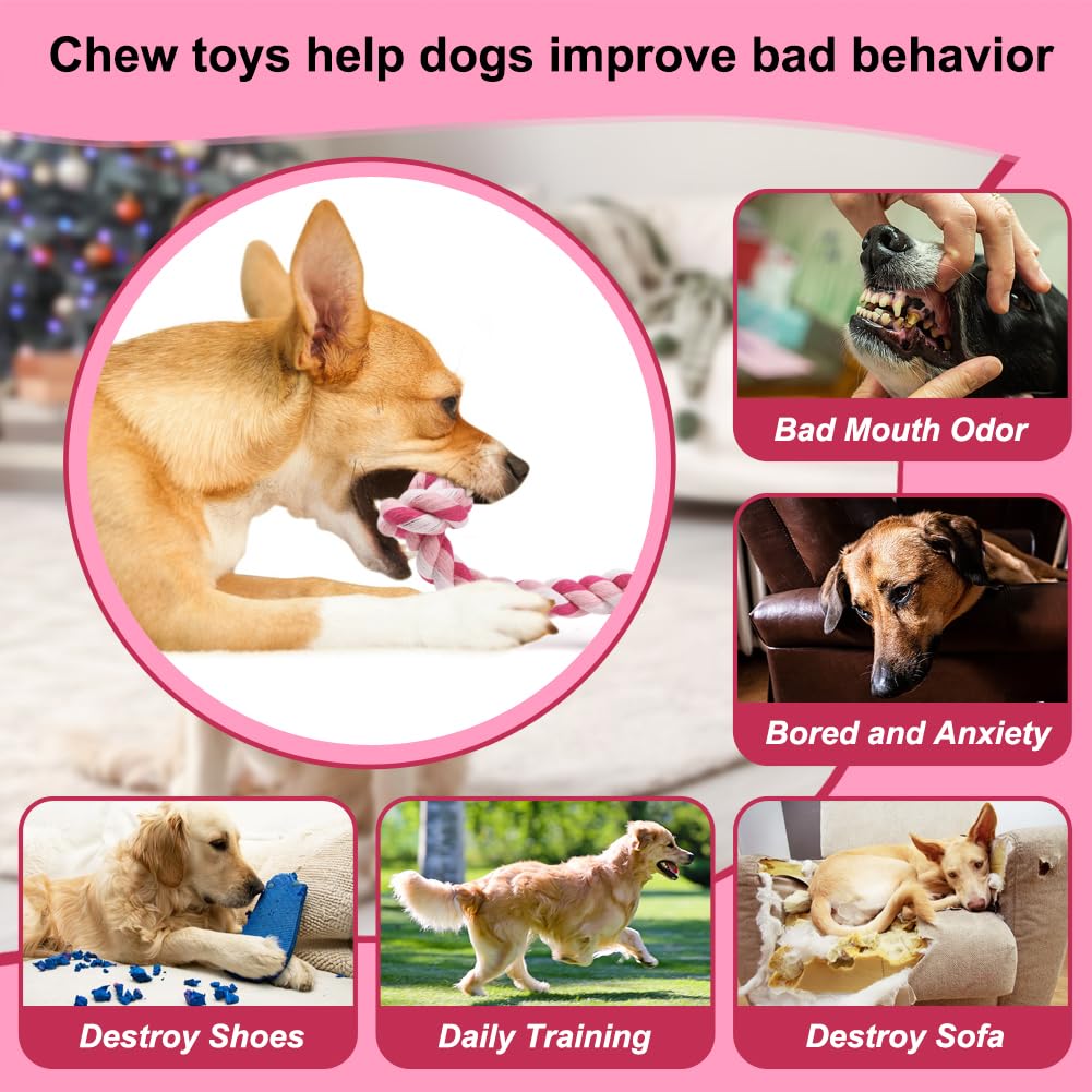 Szee Dog Rope Toys, 24 In 3 Knots Chew Rope For Small, Medium And Large Dogs, Natural Cotton Pet Pull Toy For Tug Of War And Tee