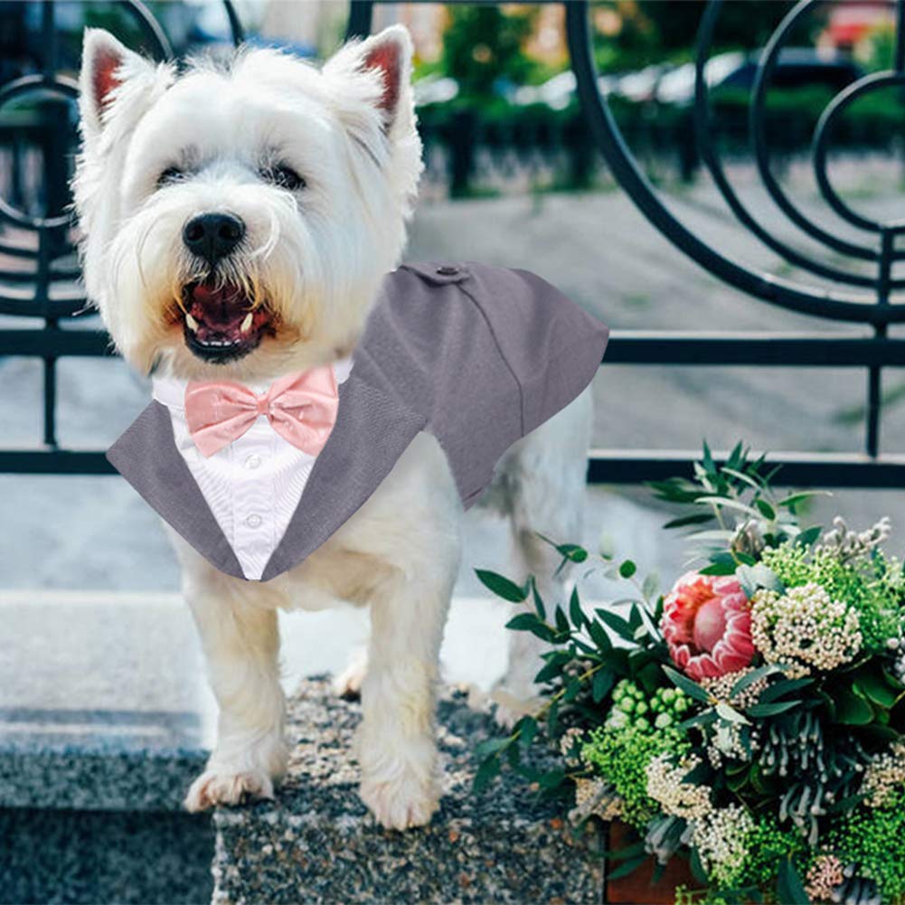 Qbleev Dog Tuxedo For Large Dogs, Dog Suit And Bandana Set, Dog Wedding Outfit With Bow Tie, Formal Dog Tux Dog Costume Halloween Dog Christmas Outfit For Birthday Party Cosplay, Grey 2Xl