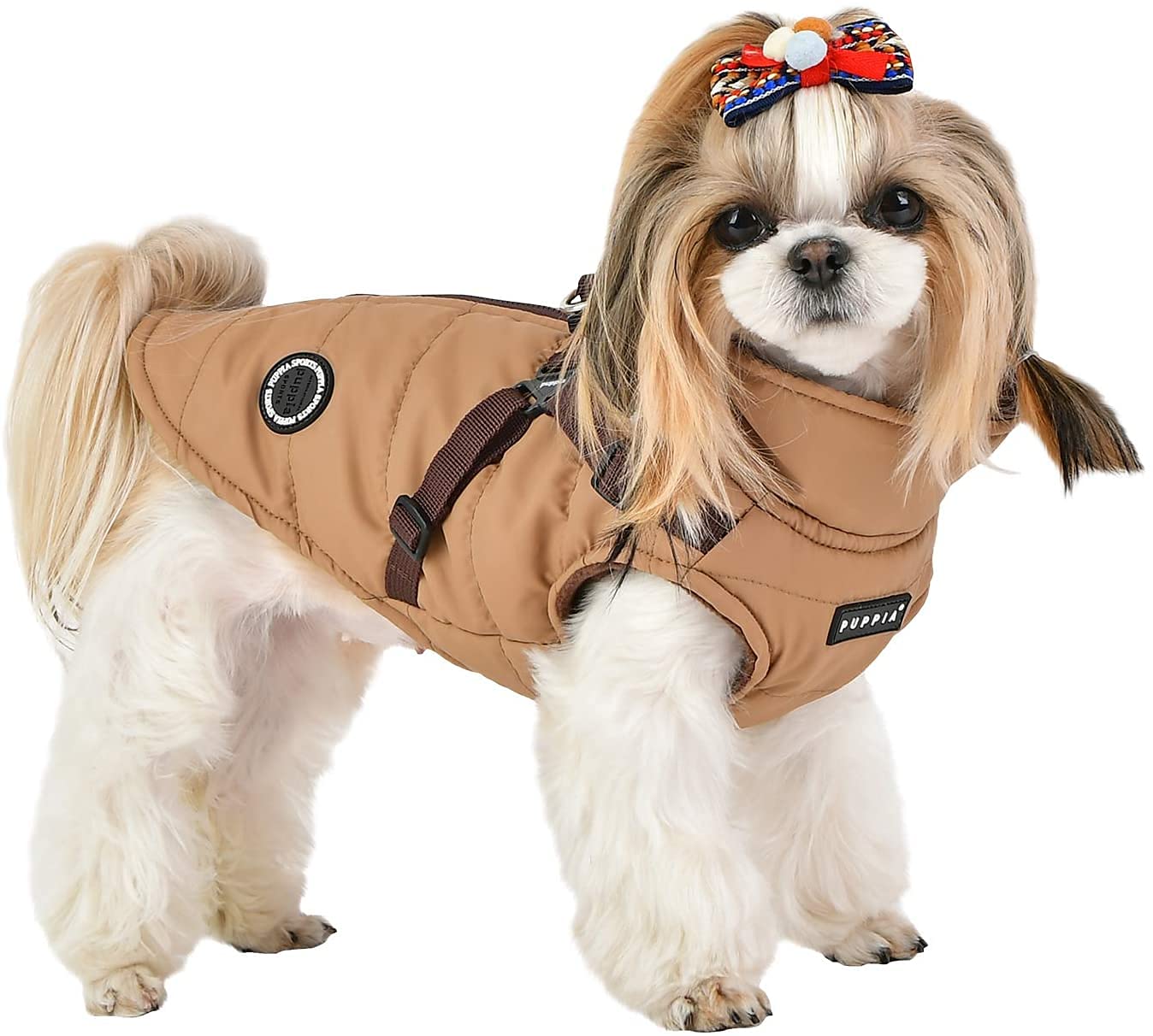 Puppia Mountaineer Winter Dog Coat With Integrated Harness No Pull Cold Weather Waterproof Warm Fleece Back Zipper For Small & Medium Dog, Beige, Xx-Large