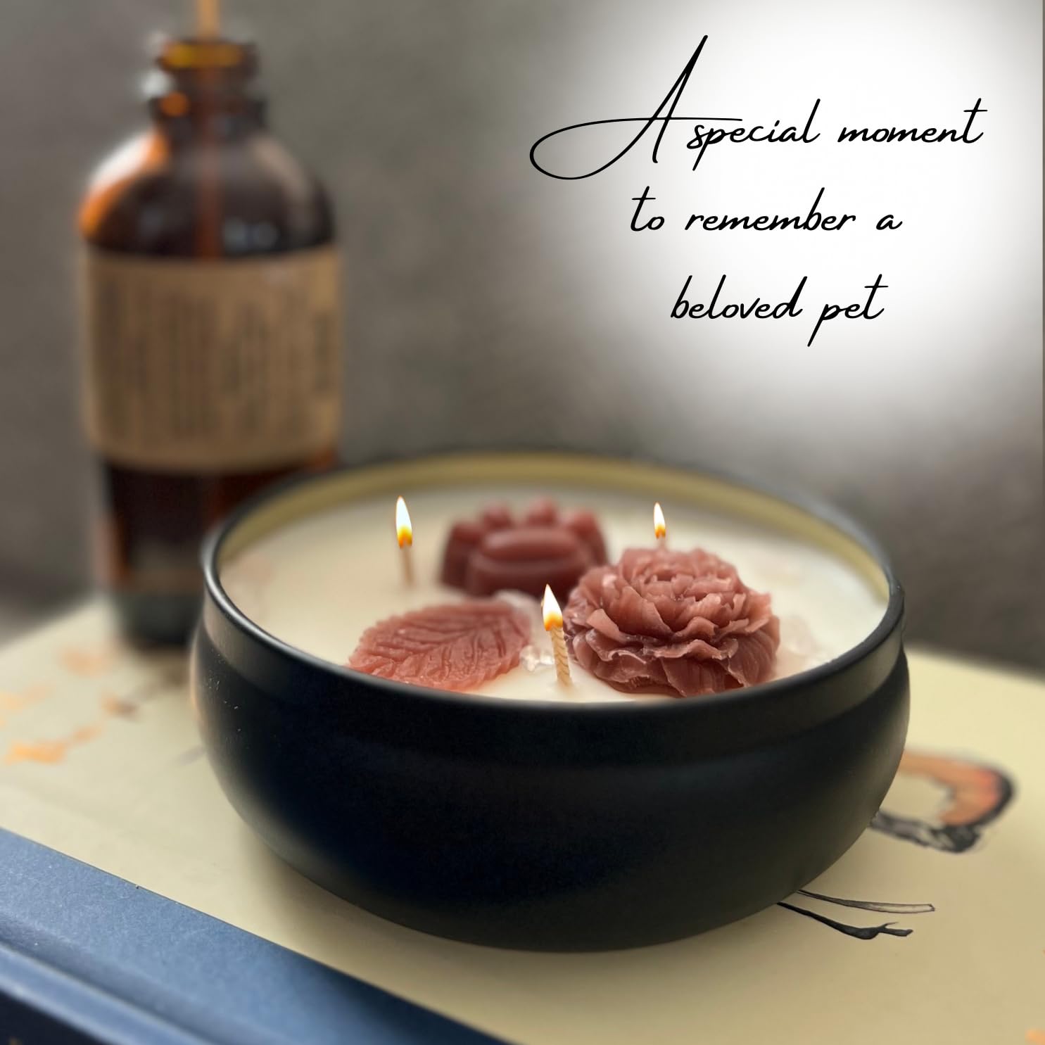 Paw Print Pet Loss Candle - Loss Of Dog Sympathy Gift, Bereavement Gifts For Dogs With Rose Quartz Stones, Clementine, Jasmine,