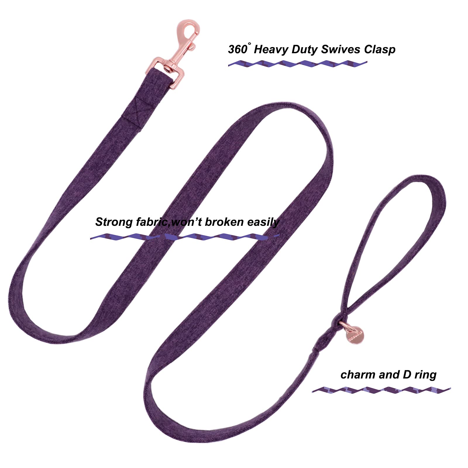 Dogwong Cotton Dog Collar And Leash Purple Pet Collar Soft Durable For Small Medium Large Boy Girl Dogs