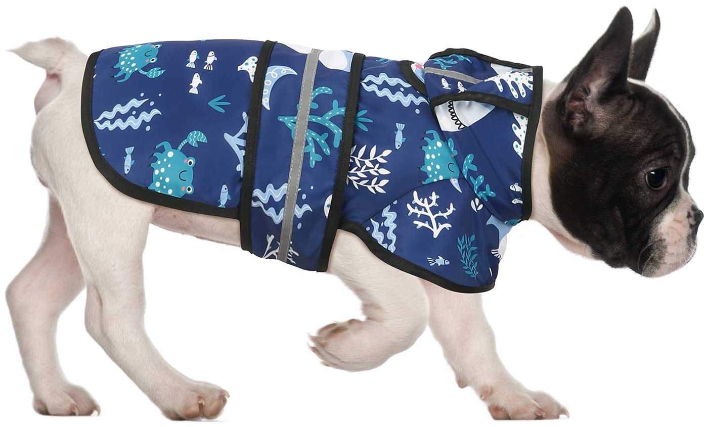 Hde Dog Raincoat Hooded Slicker Poncho For Small To X-Large Dogs And Puppies Sharks - M