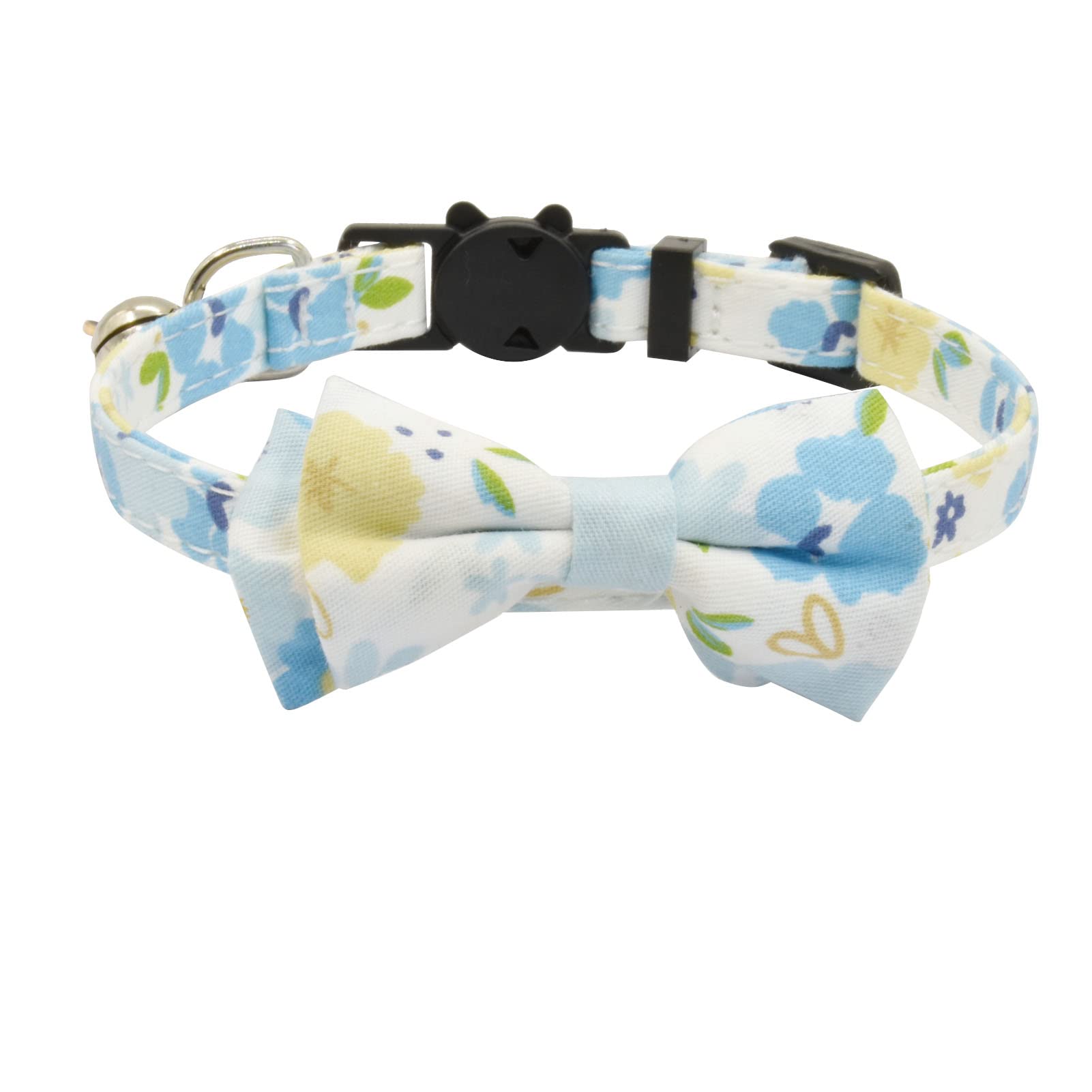Bowtie Cat Collars Breakaway With Bell, Adjustable Cute Kitty Collars Safety Buckle Kitten Collar For Cat Puppy 7.5-11In (Blue F