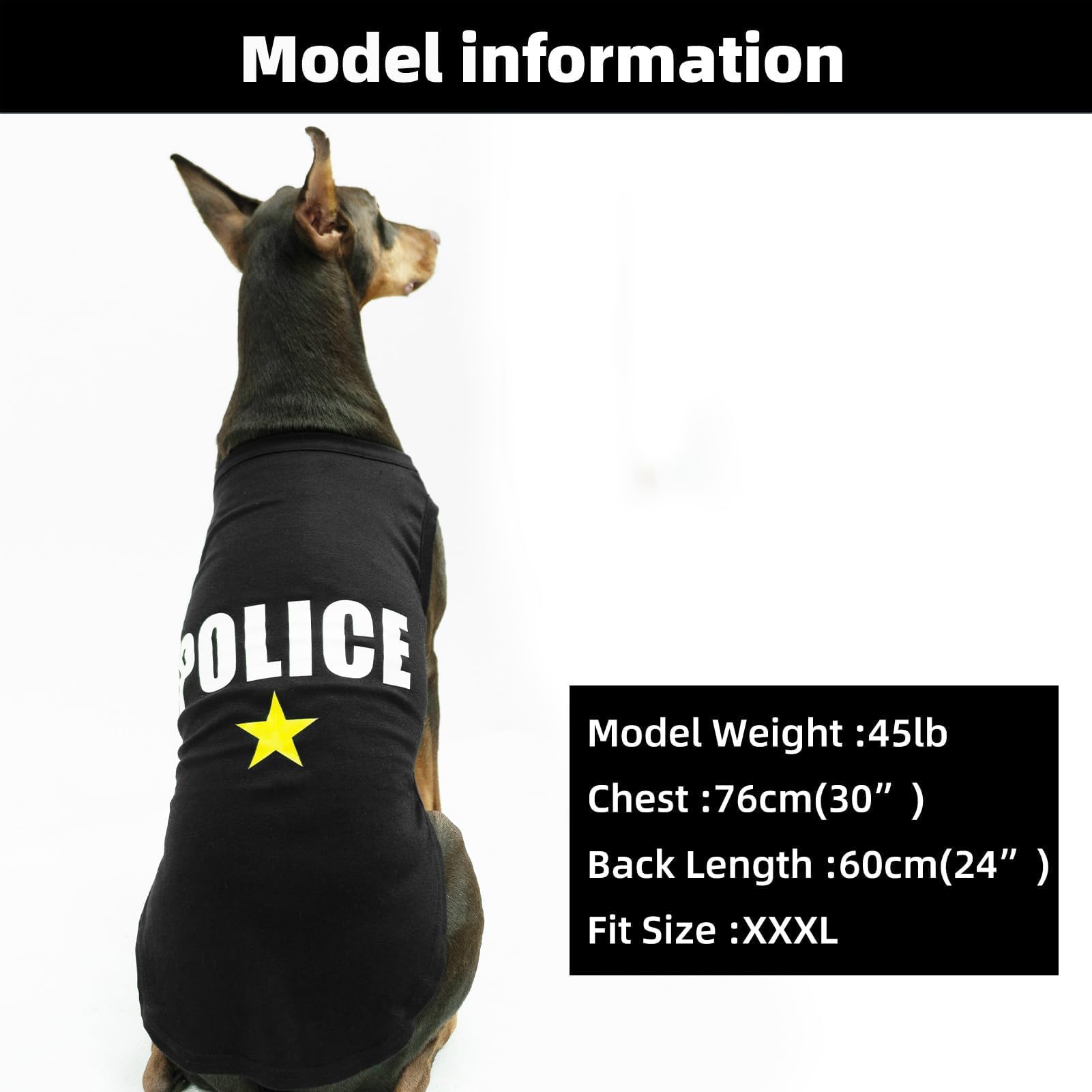 Bingpet Police Dog Shirts,Soft Cotton Puppy Tshirt,Breathable Lightweight Dog Costumes Tank Top Vest,Machine Washable Stretchy C