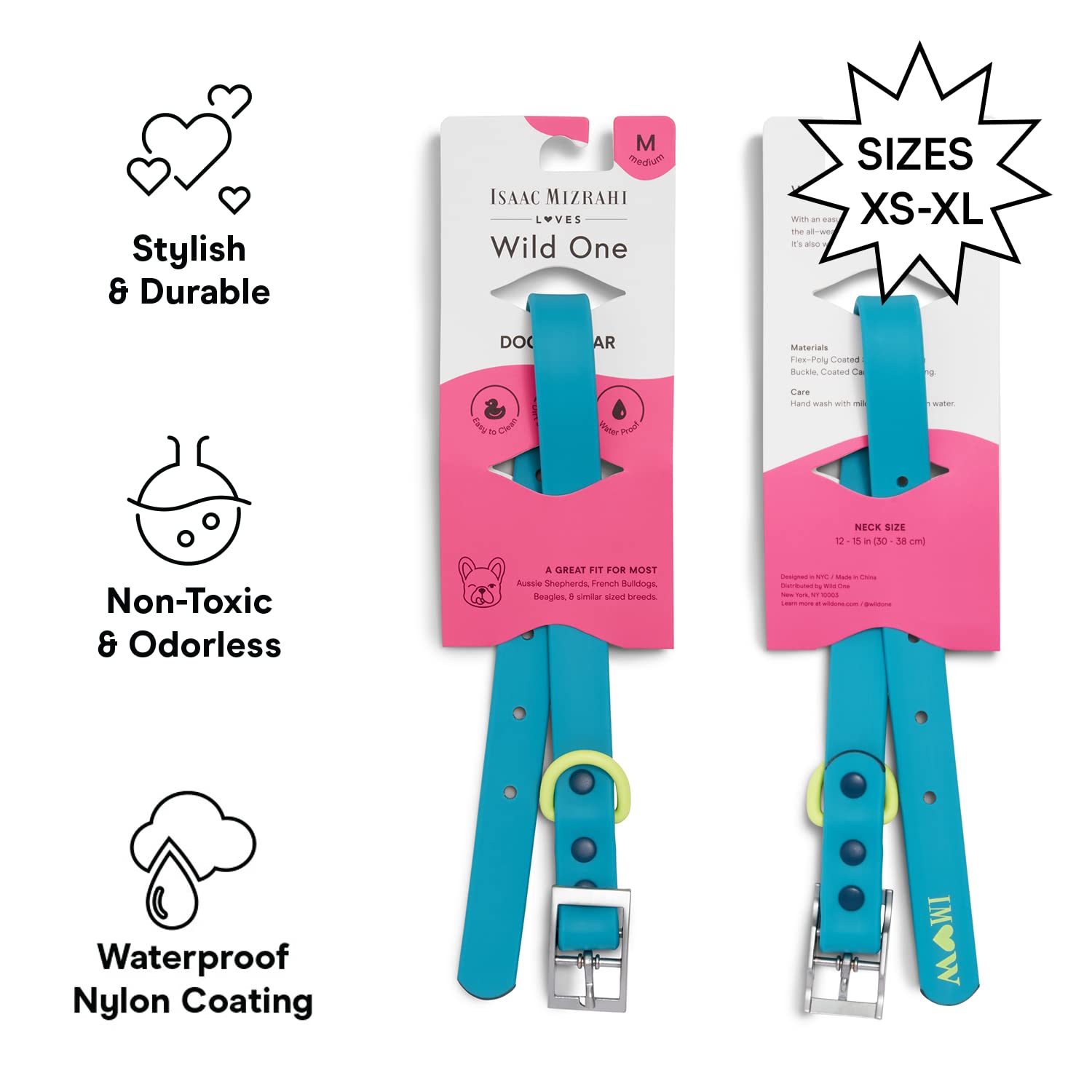 Wild One, Limited Edition, Designer Collection, Blue Dog Collar, Easy-Clean, All Weather Flex-Poly Strap With Metal, Durable, Di