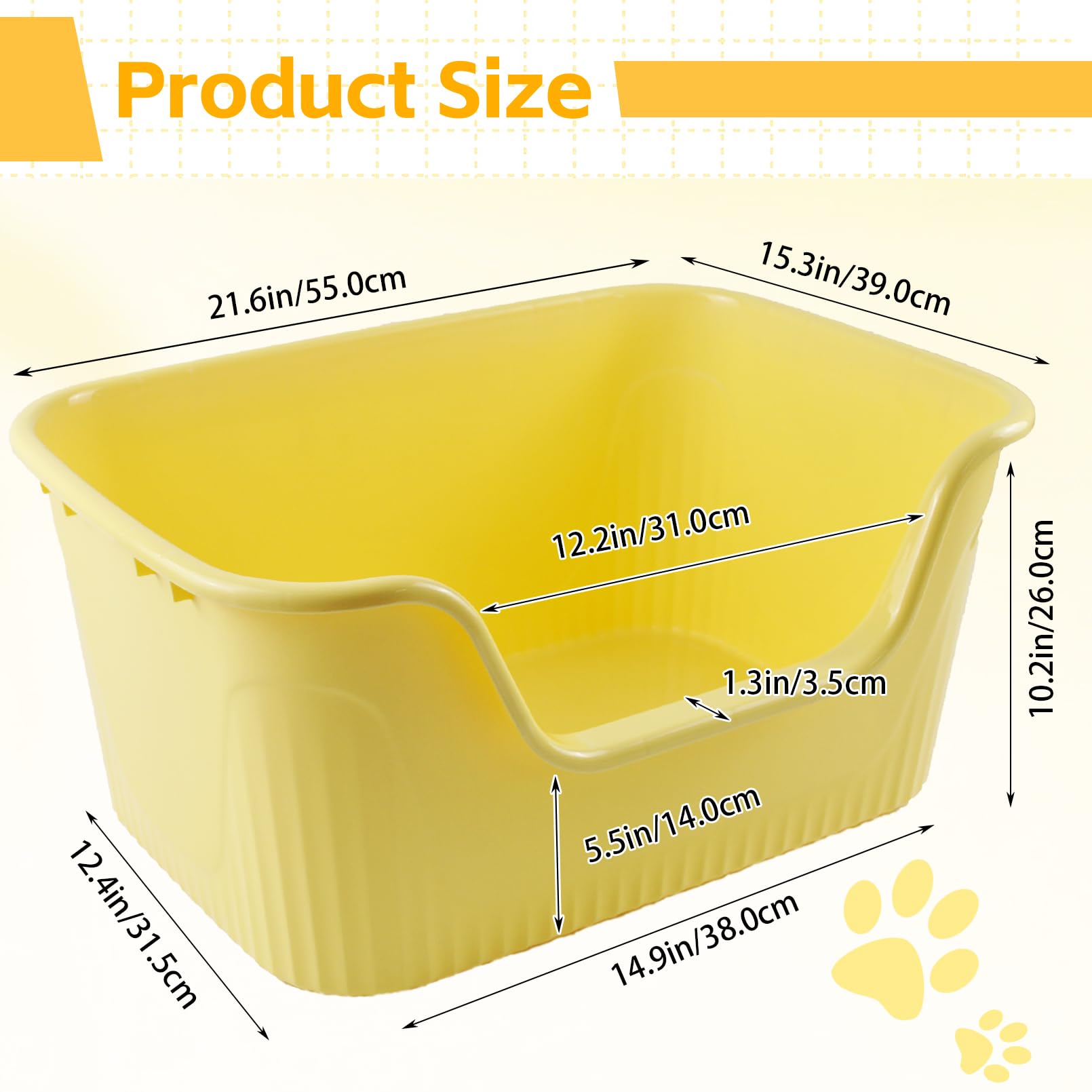 Muyg Jumbo Litter Box With High Side,21.45 X 16.14 X 10.43 Inches Extra Large Cat Litter Box Anti Splashing Non-Stick Low Entry