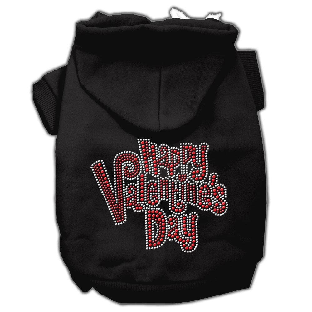 Pet, Dog & Cat Hoodie Rhinestone, 'Happy Valentine'S Day' Black Xs (0-3 Lbs.)