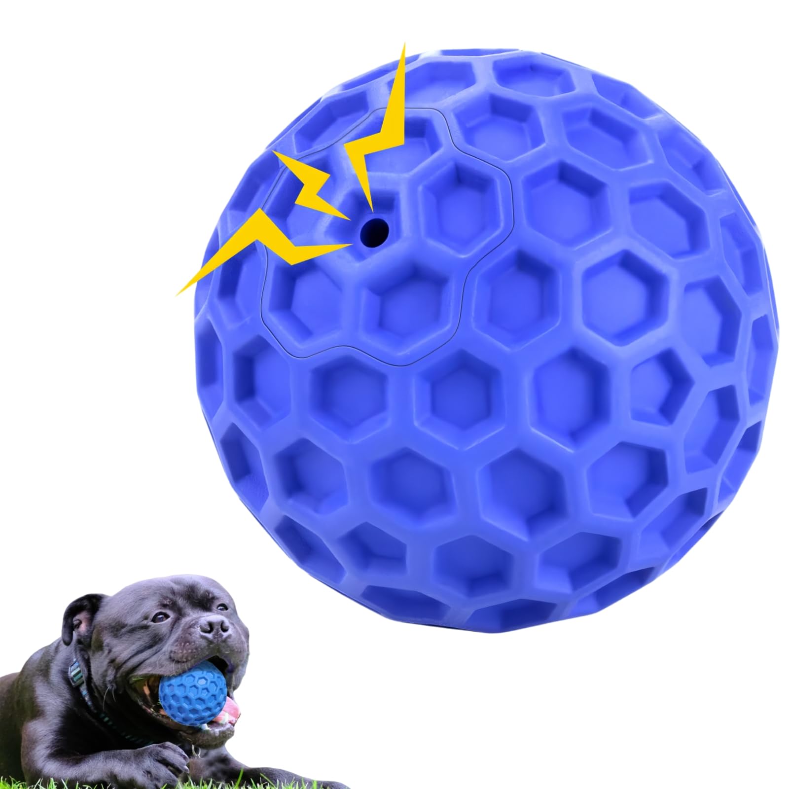 Xfopz Fun Squeaky Dog Ball, Relieves Anxiety, Cleans Teeth, Interactive Chew Toy for Aggressive Chewers, 65mm Diameter Durable D