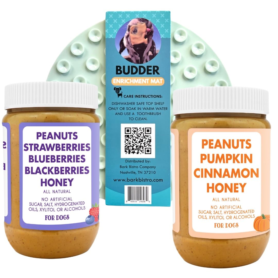 BUDDY BUDDER Superberry Snoot + Pumpkin Pup Blue Dog Enrichment Mat Combo, 100% Natural Peanut Butter, Healthy Dog Treats - Made