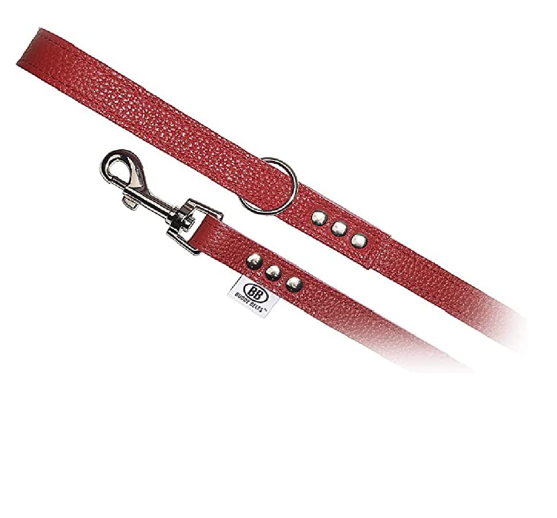 Buddy Belt All Pebble Grain Leather Red Leash - Premium Edition (3/4'' X 4')
