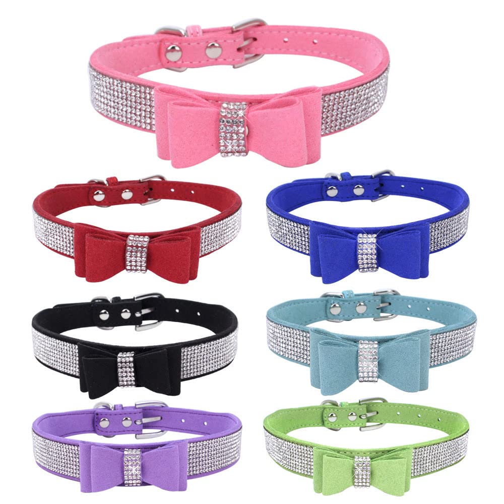 Dog Collar With Bowties For Small Dogs,Rhinestone Bling Diamond Sparkly Crystal Jewel Cute Adjustable For Small Medium Large Gir