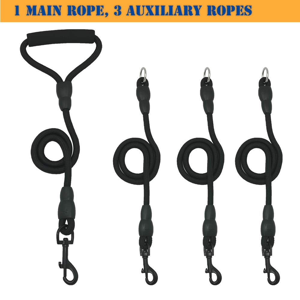 Heavy Duty 3 Dog Leash,3 Way Dog Leash No Tangle,Detachable 360° Swivel Device,Multiple Dog Leash With Padded Handle,For Walking And Training Two/Three Dog Leash(Black, L/30-130 Ibs)