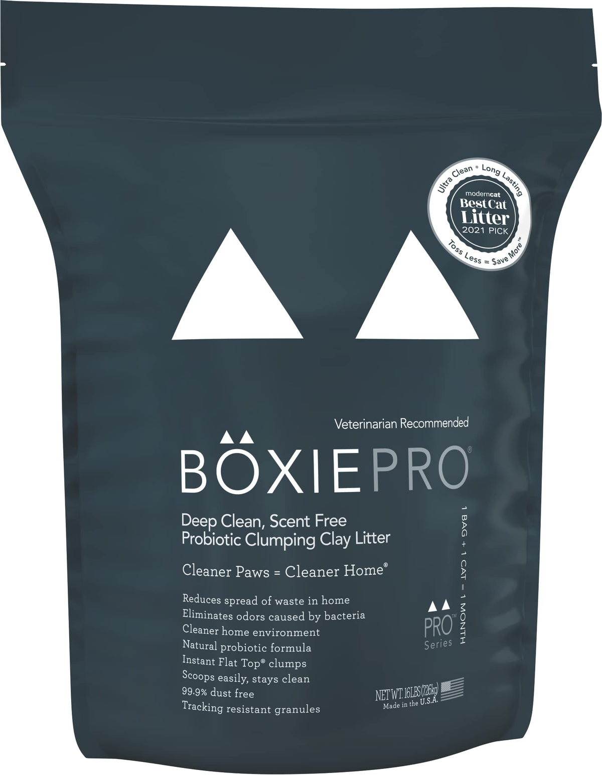 Boxiepro Deep Clean Probiotic Clumping Clay Cat Litter -Scent Free- 16 Lb- Cat Activated Probiotics- Longer Lasting Odor Control, Stays Ultra Clean, 99.9% Dust Free