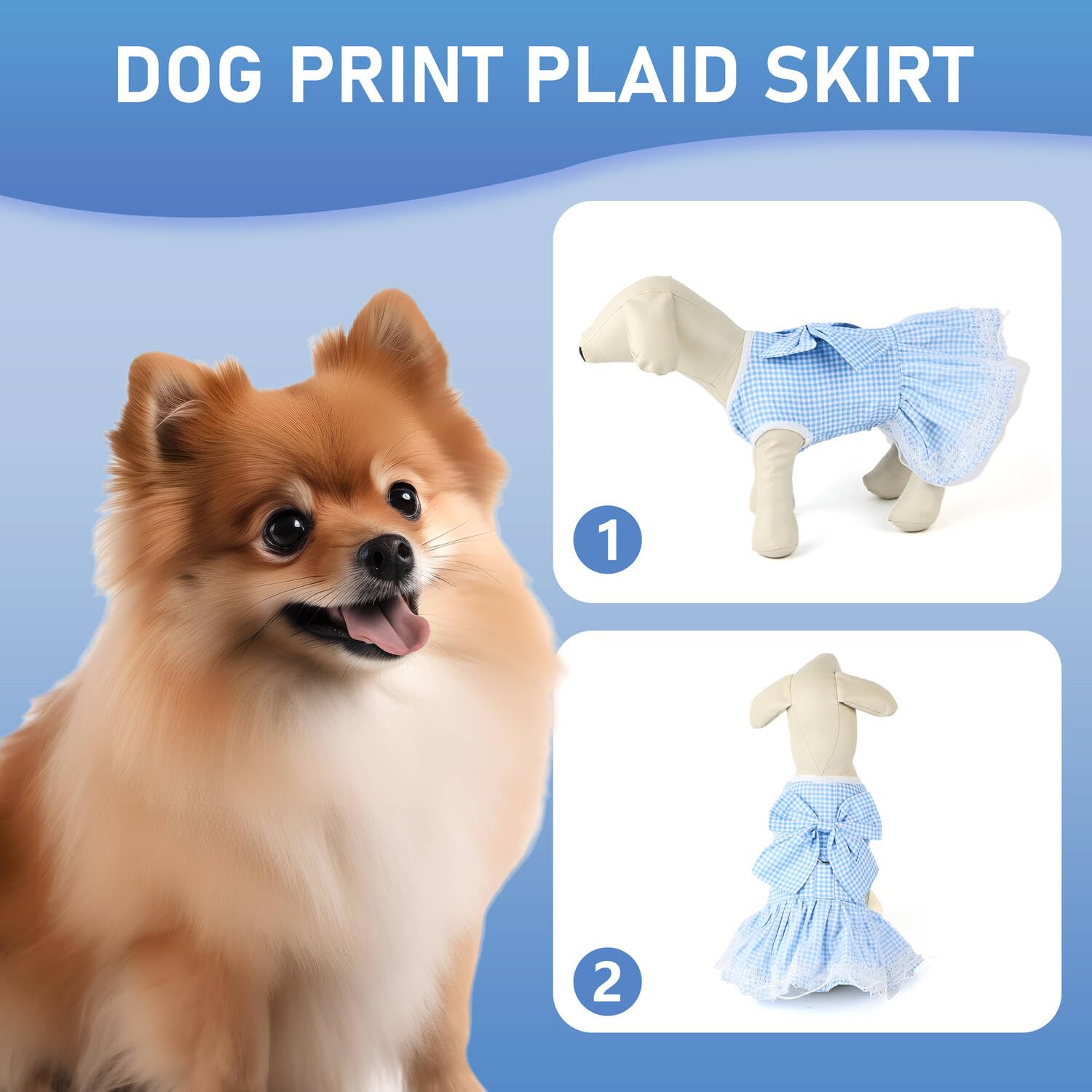 Dog Dress Plaid With Bowknot Cute Dress For Small Dog Cat Puppy Outfits With Harness Leash( Blue