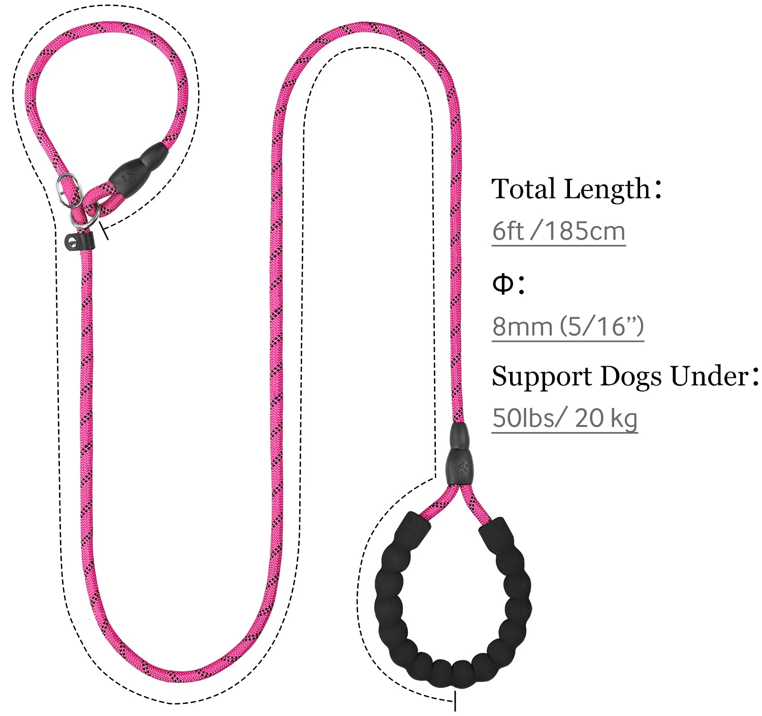 Tagme Slip Leads For Dogs, 6 Ft Heavy Duty Dog Leash With Padded Handle, Strong Rope No Pull Pet Training Leash For Small Dogs,H