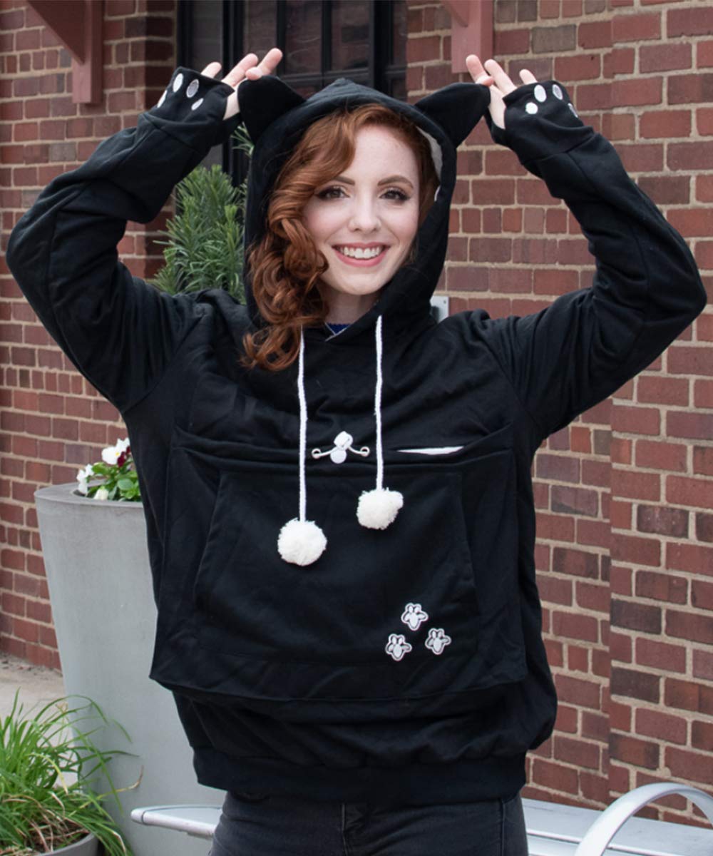 Alyc Unisex Hoodies Pet Holder Cat Dog Large Pouch Carriers Pullover With Cat Printing Sweatshirt (Black-Classic Version, S)