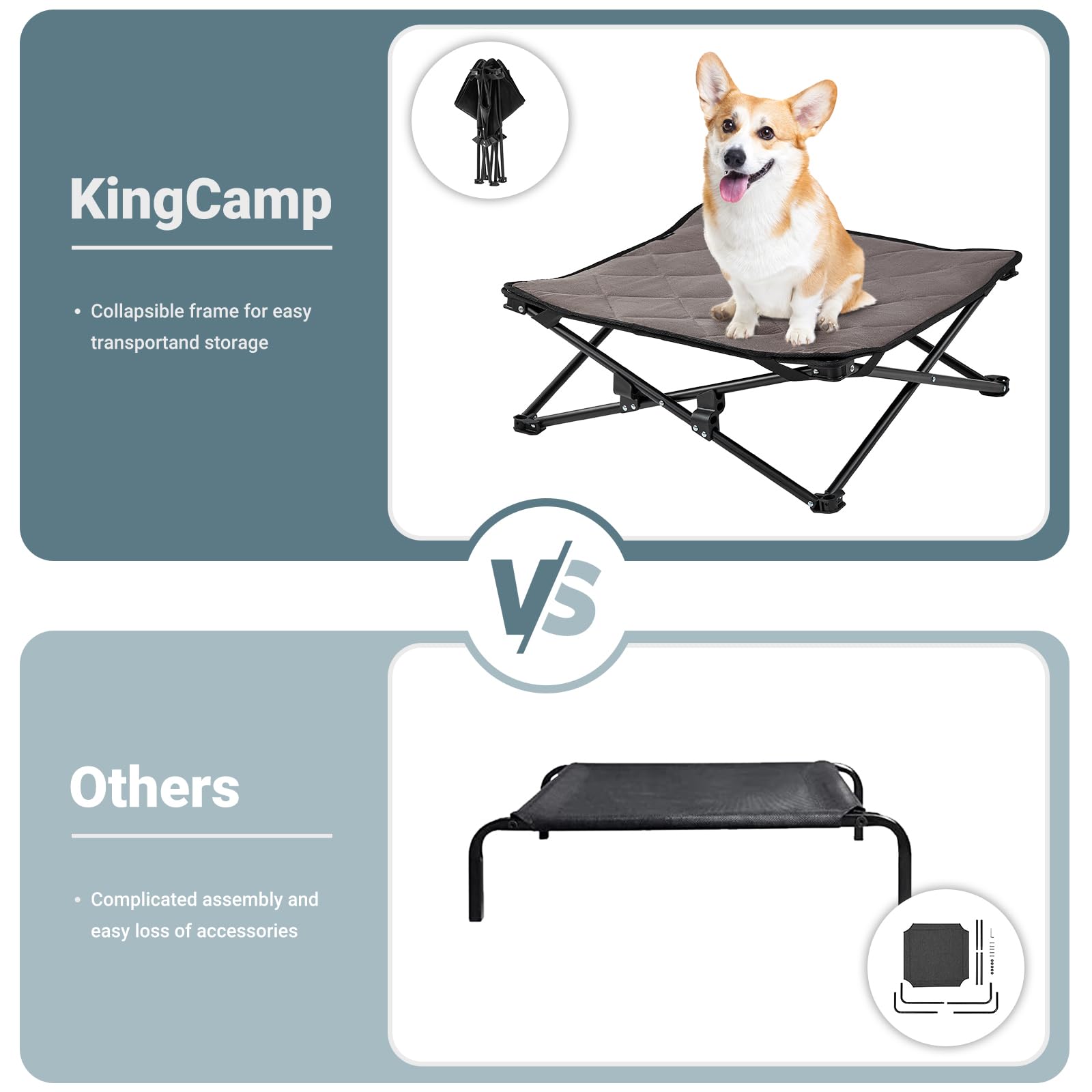 KingCamp Cooling Elevated Dog Bed for Small Dogs, Raised Puppy Bed Dog Cot Fits Up to 100 Lbs, Portable Folding Couch with Durab