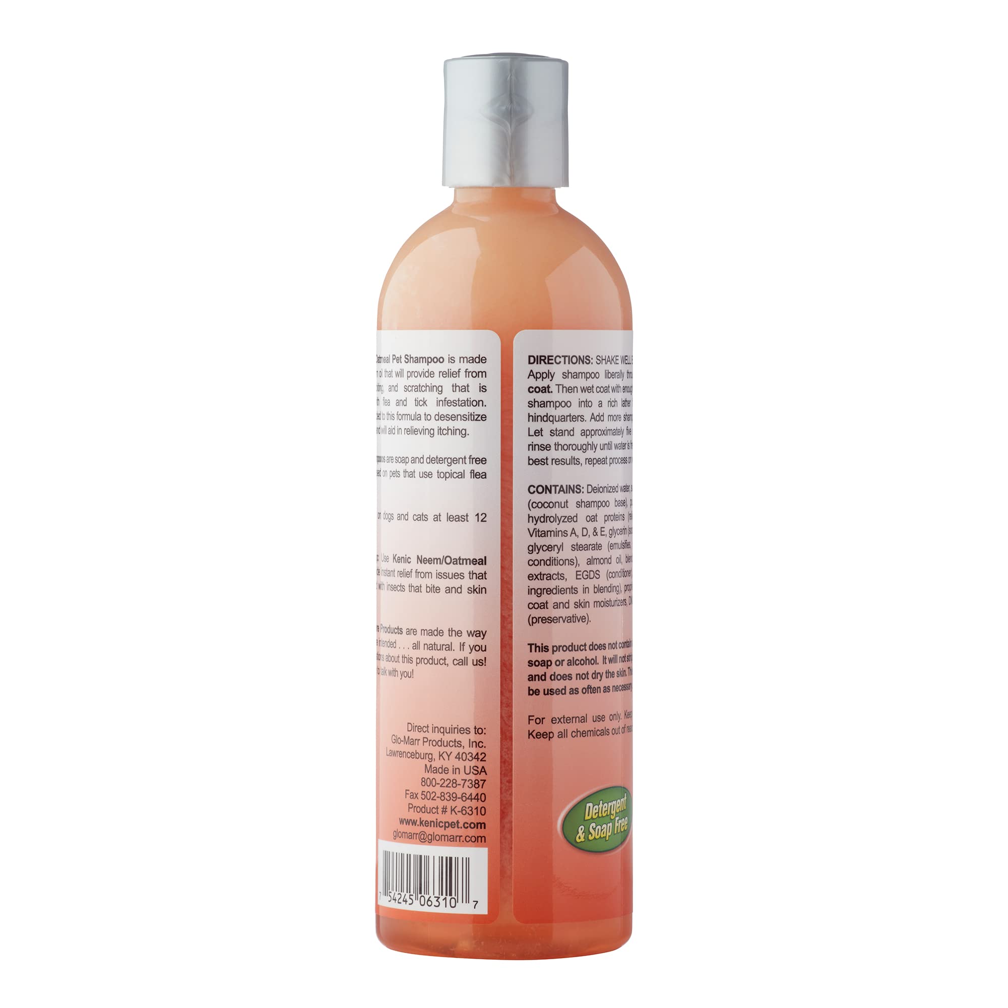 Kenic Neem & Oatmeal Dog Shampoo Treatment - Anti-Itch, Soap & Paraben Free, pH Balanced, 16 oz, Liquid, Made in USA