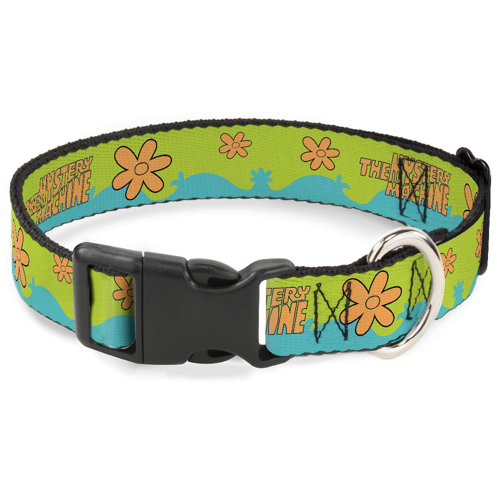 Scooby Doo Pet Collar, Dog Collar Plastic Buckle, Scooby Doo The Mystery Machine Paint Job Green Aqua Orange, 13 To 17 Inches 1.5 Inch Wide