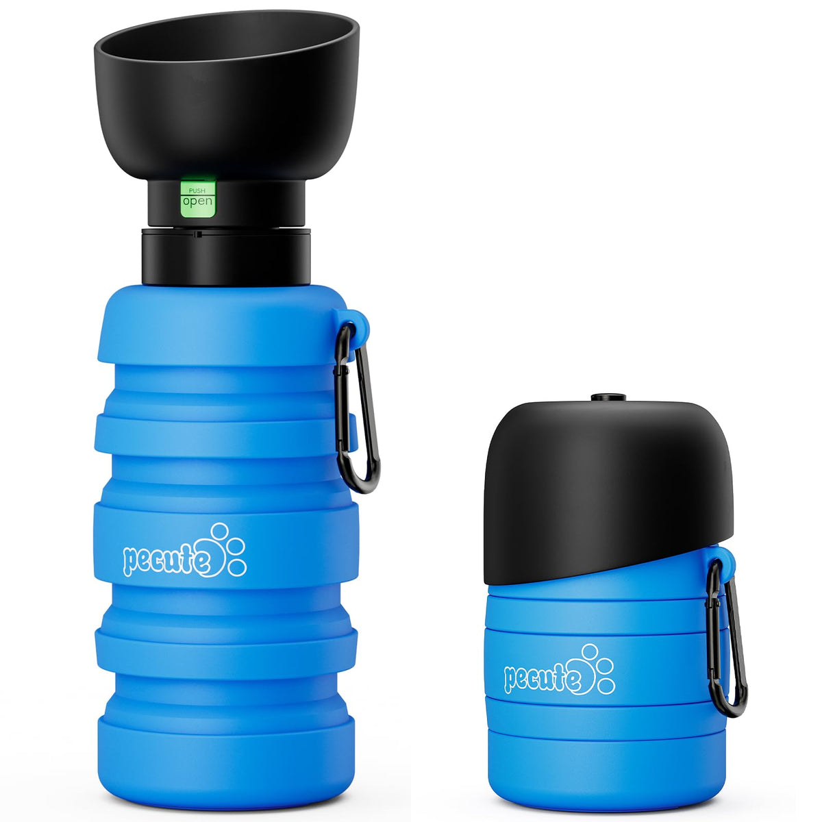 Pecute Dog Water Bottle Portable & Collapsible,17Oz-29Oz Dog Water Bottle With Folding Bowl, 5 Levels Capacity In 1, Carabiner C