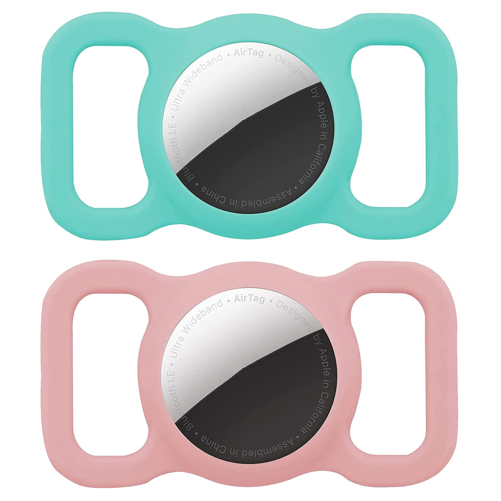 Poivy Airtag Pet Collar Holder, 2 Pack Airtag Protector Pink+Mint Green, Compatible With Airtag, Round Silicone Form Factor, Ide
