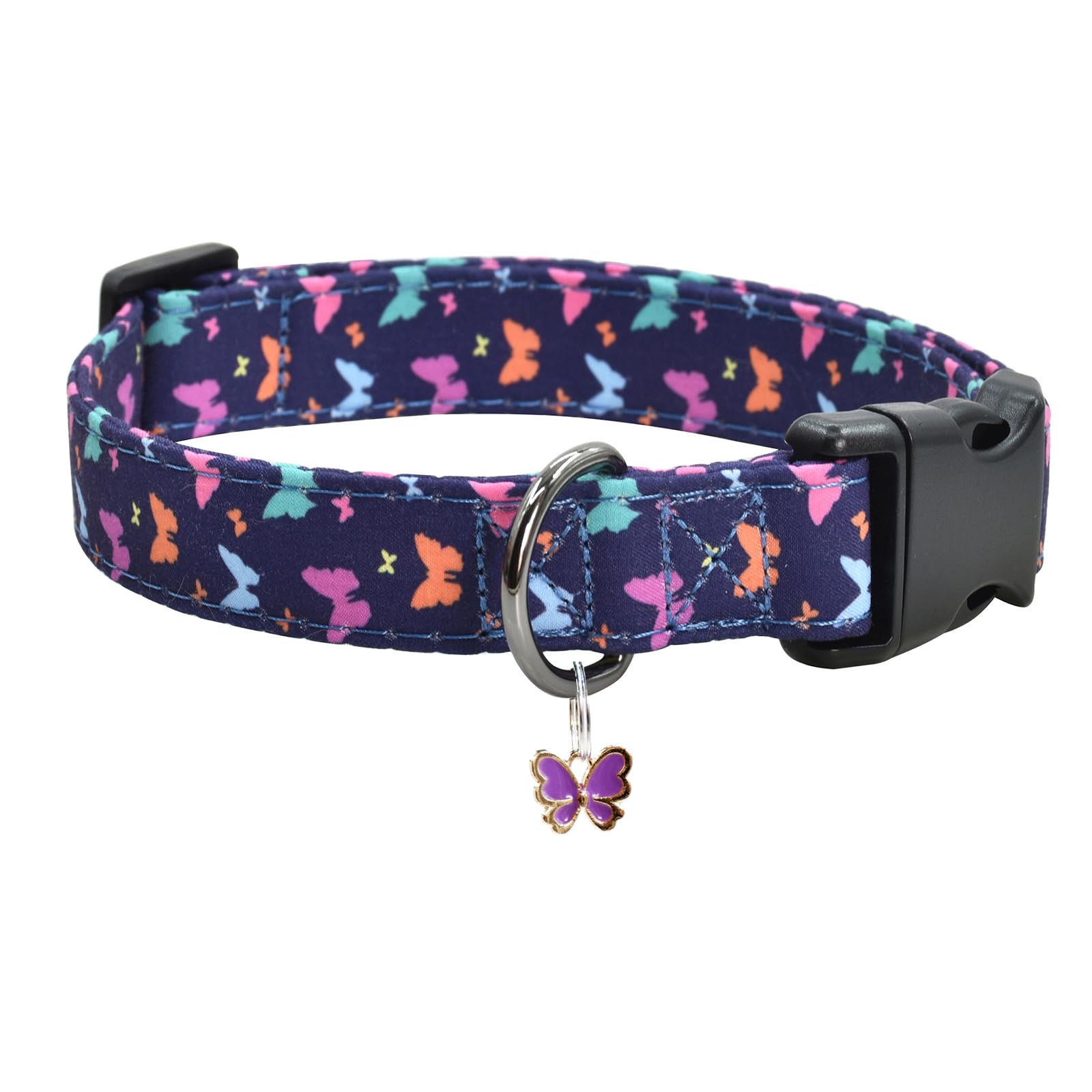 Flower Patterns Dog Collar With Accessories, Soft Cotton Dog Collars For Small Medium Large Female And Male Dogs(Butterfly2 M)