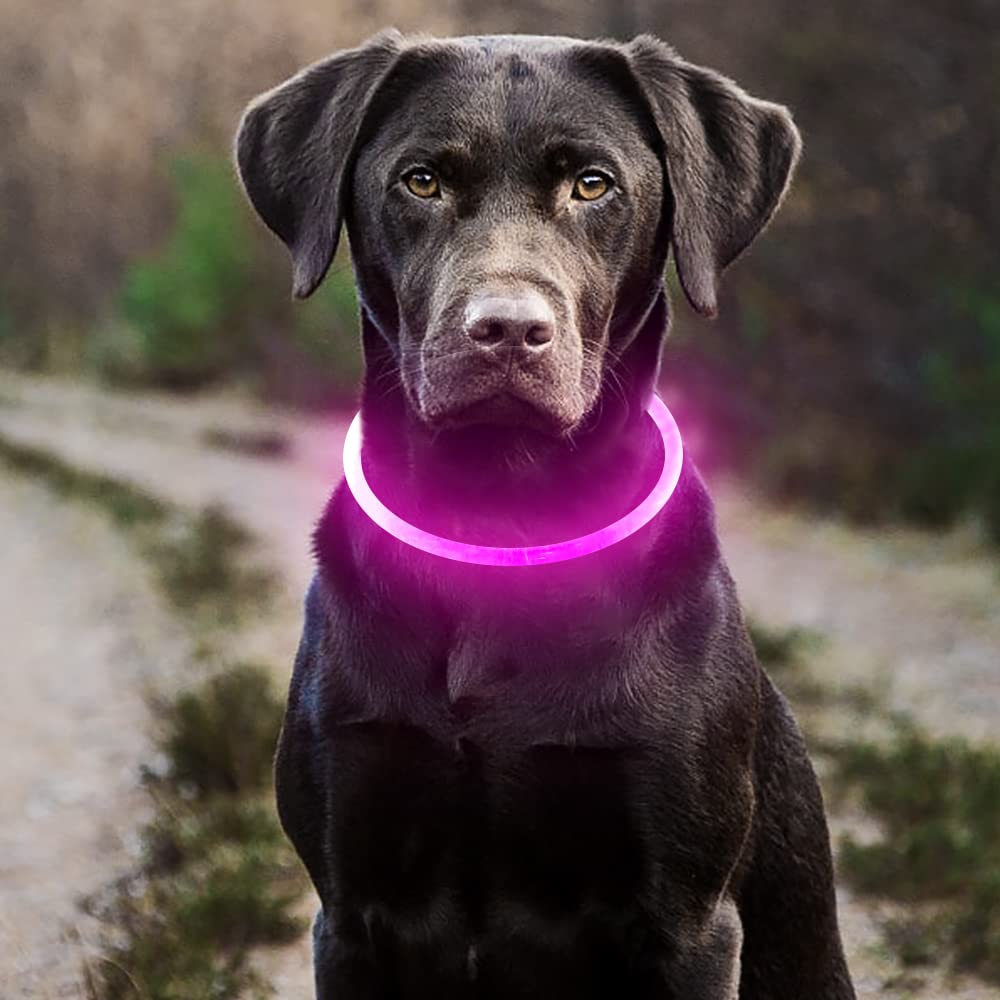 Higo Led Dog Collar, Usb Rechargeable Light Up Dog Collars, Tpu Cuttable Light Dog Necklace Glow In The Dark (Pink)