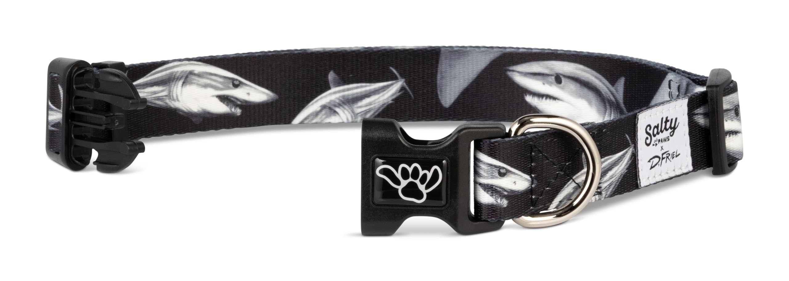 Shaka'S Salty Paws Shark Print Dog Collar For Fishing, Boating,Tropical Beach(Large Size Collar Adj. 18-26 For Dogs 50-90 Lb