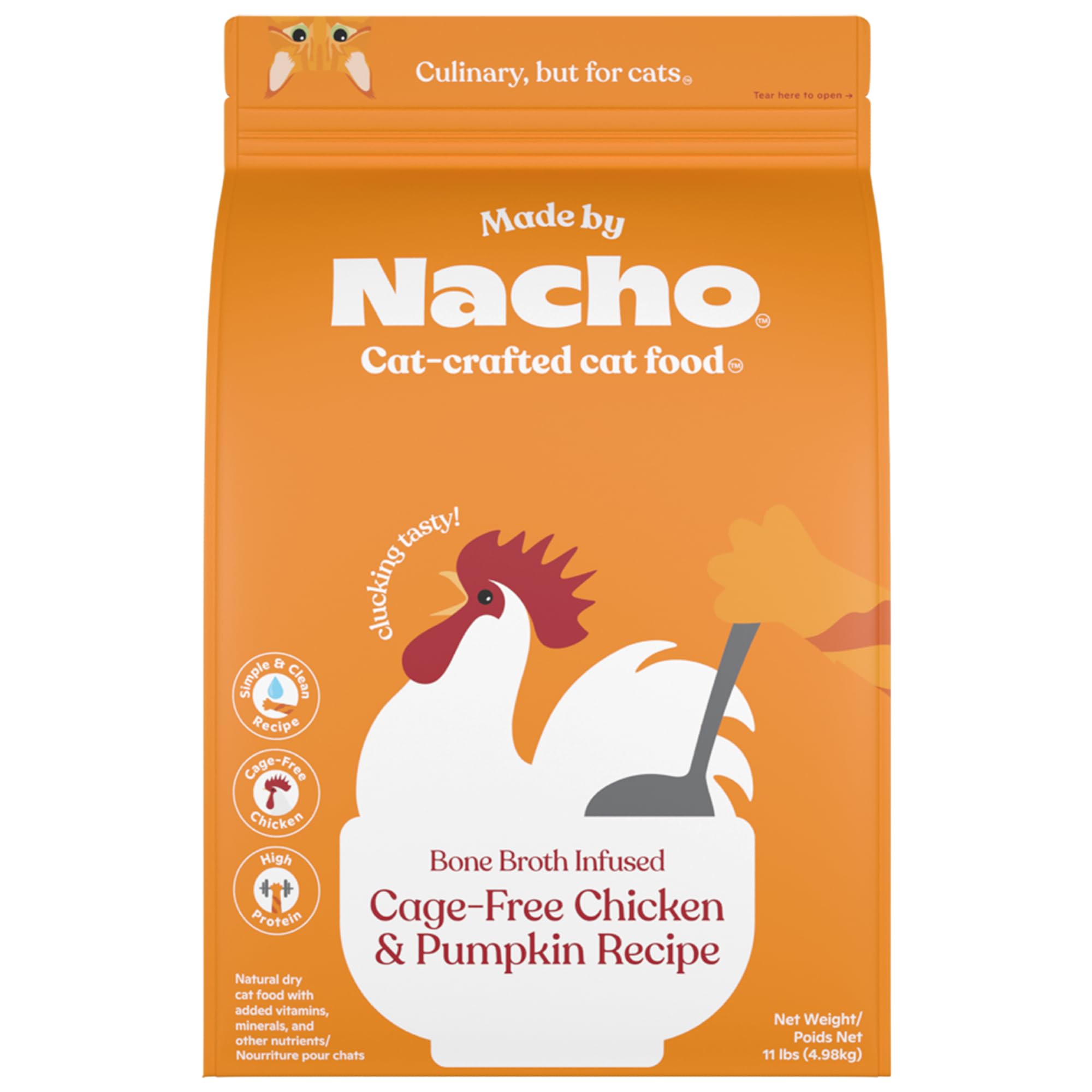 Made by Nacho Premium Dry Cat Kibble, Bone Broth Infused for Extra Cat Hydration, Grain-Friendly Dry Cat Food, Cage-Free Chicken